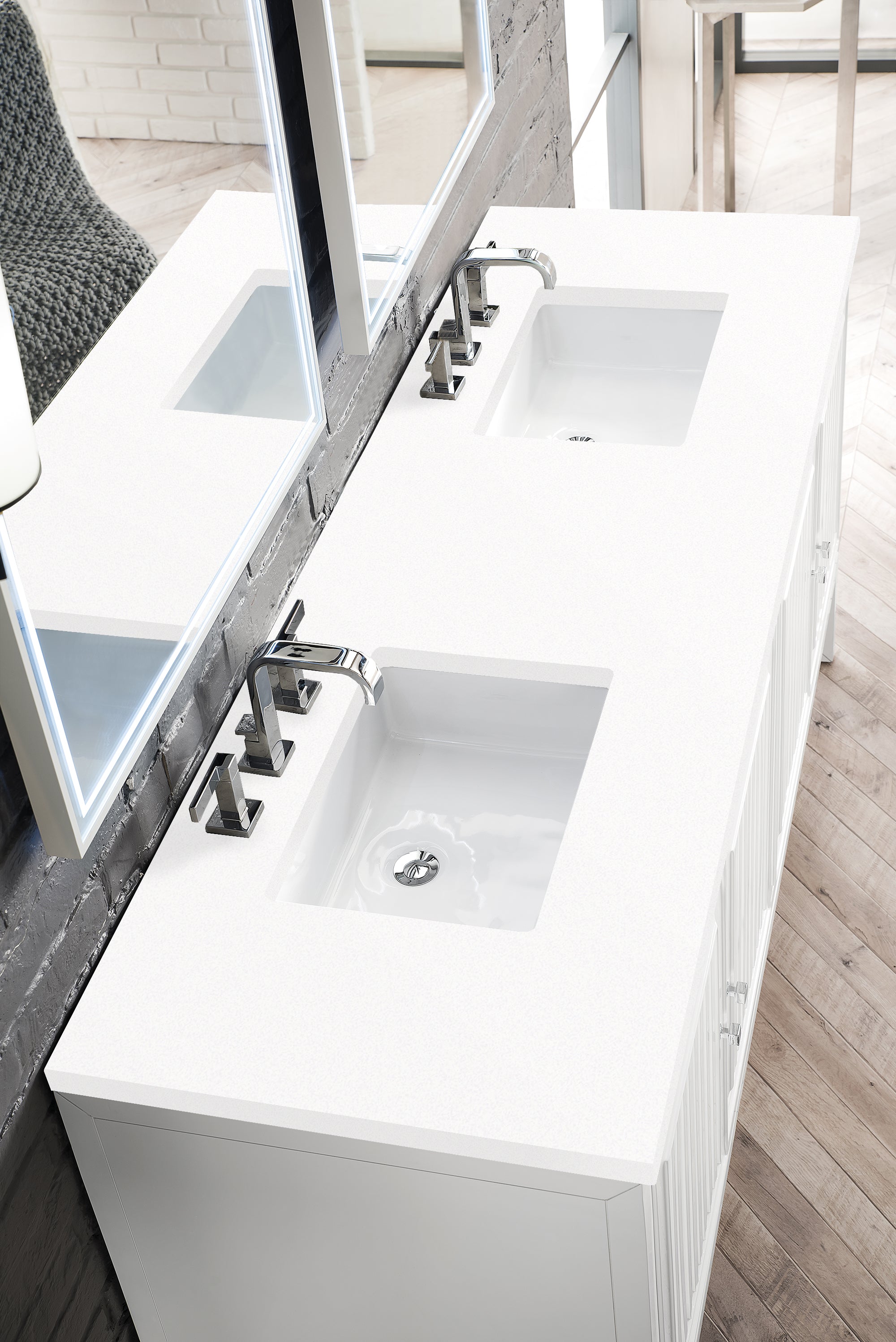 Athens 72 Inch Double Vanity Cabinet with White Quartz Top - Glossy White Bathroom Vanity with 3CM Thick Countertop for Modern Master Bath & Guest Bathroom