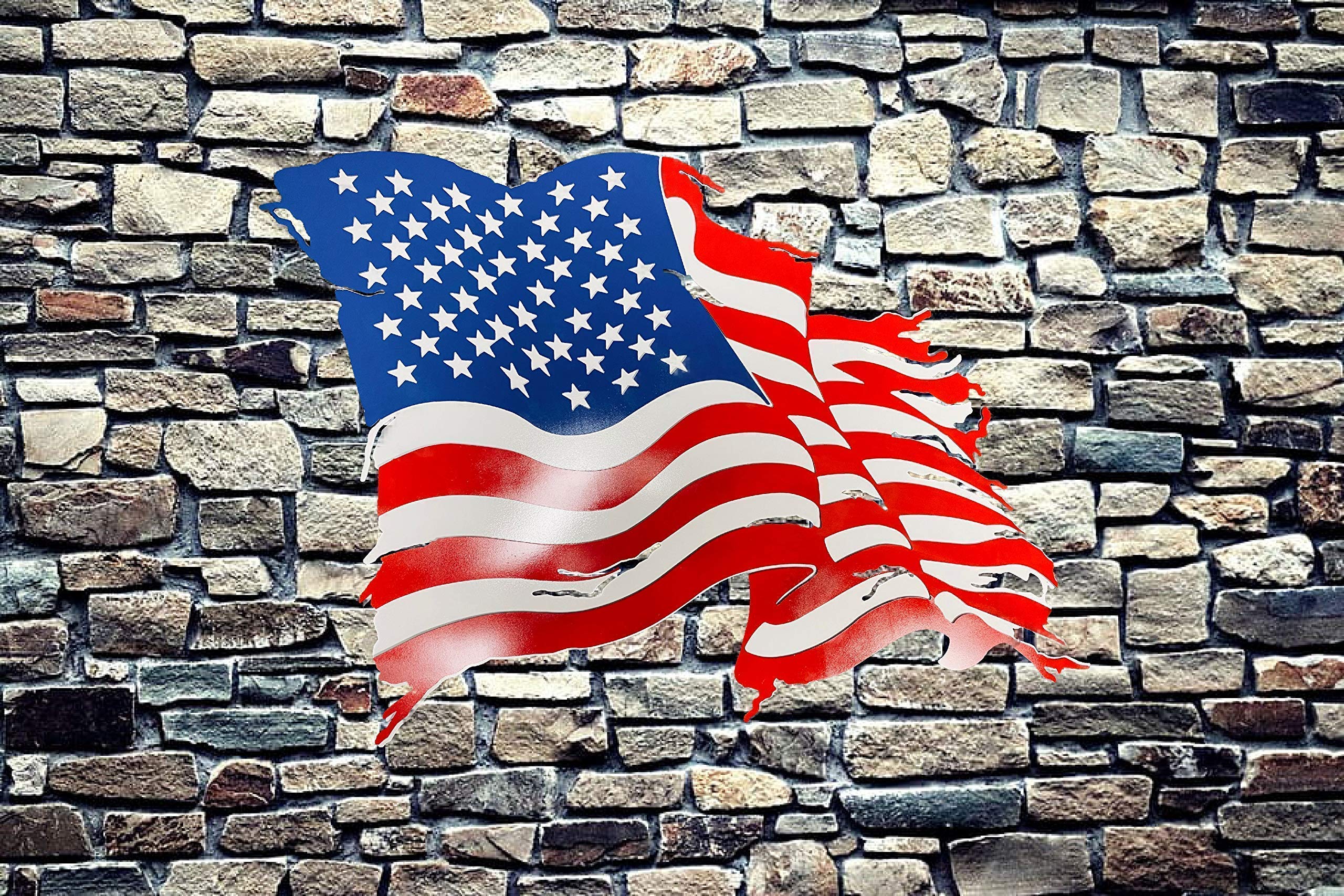 American Flag Wall Art - Steel Metal Laser Cut USA Flag with Red White Blue Powder Coated Finish | 16 Gauge Rust-Resistant Patriotic Home Decor for Living Room, Office & Outdoor Spaces