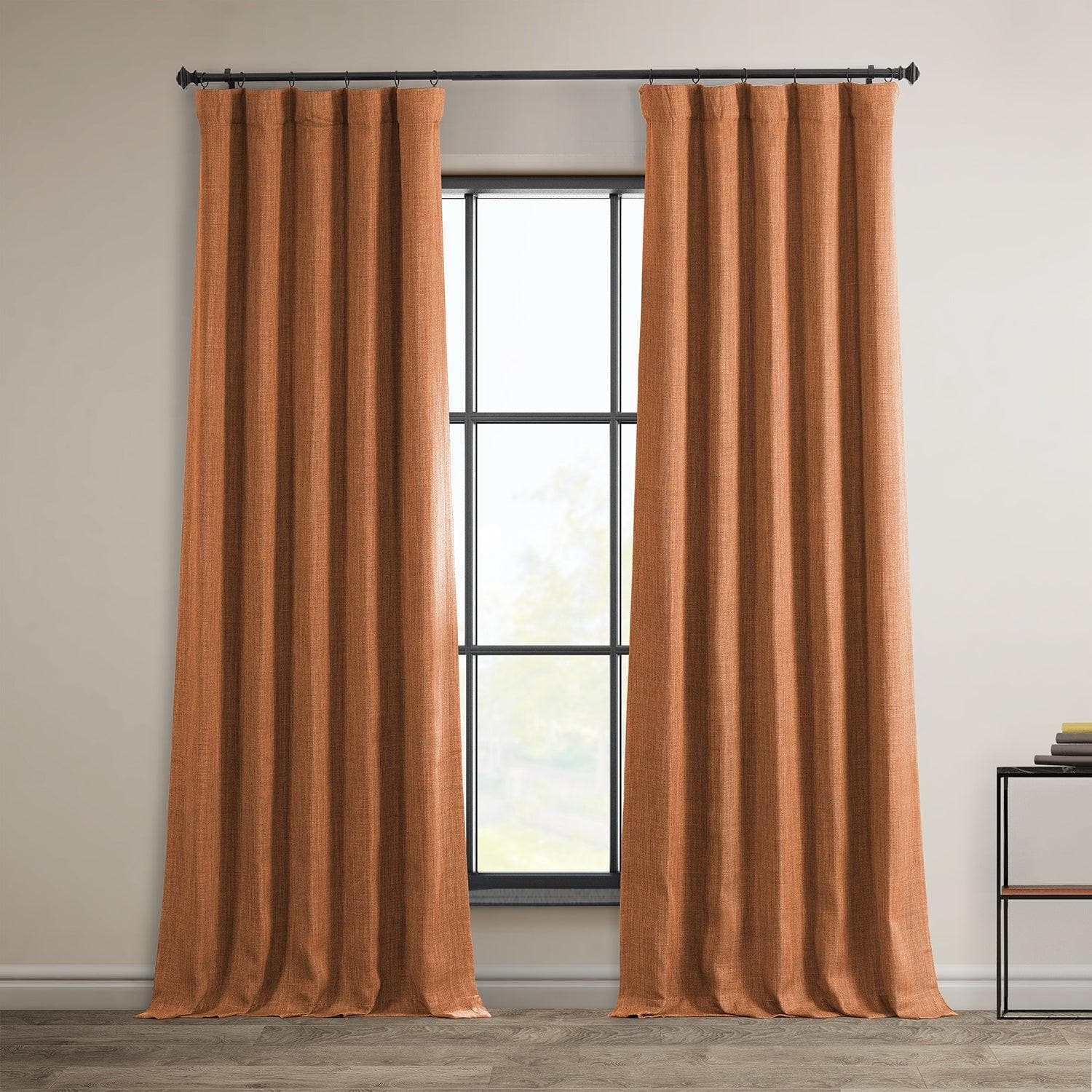 Desert Orange Textured Faux Linen Blackout Curtains for Bedroom & Living Room - Thermal Insulated Window Drapes for Better Sleep & Energy Efficiency