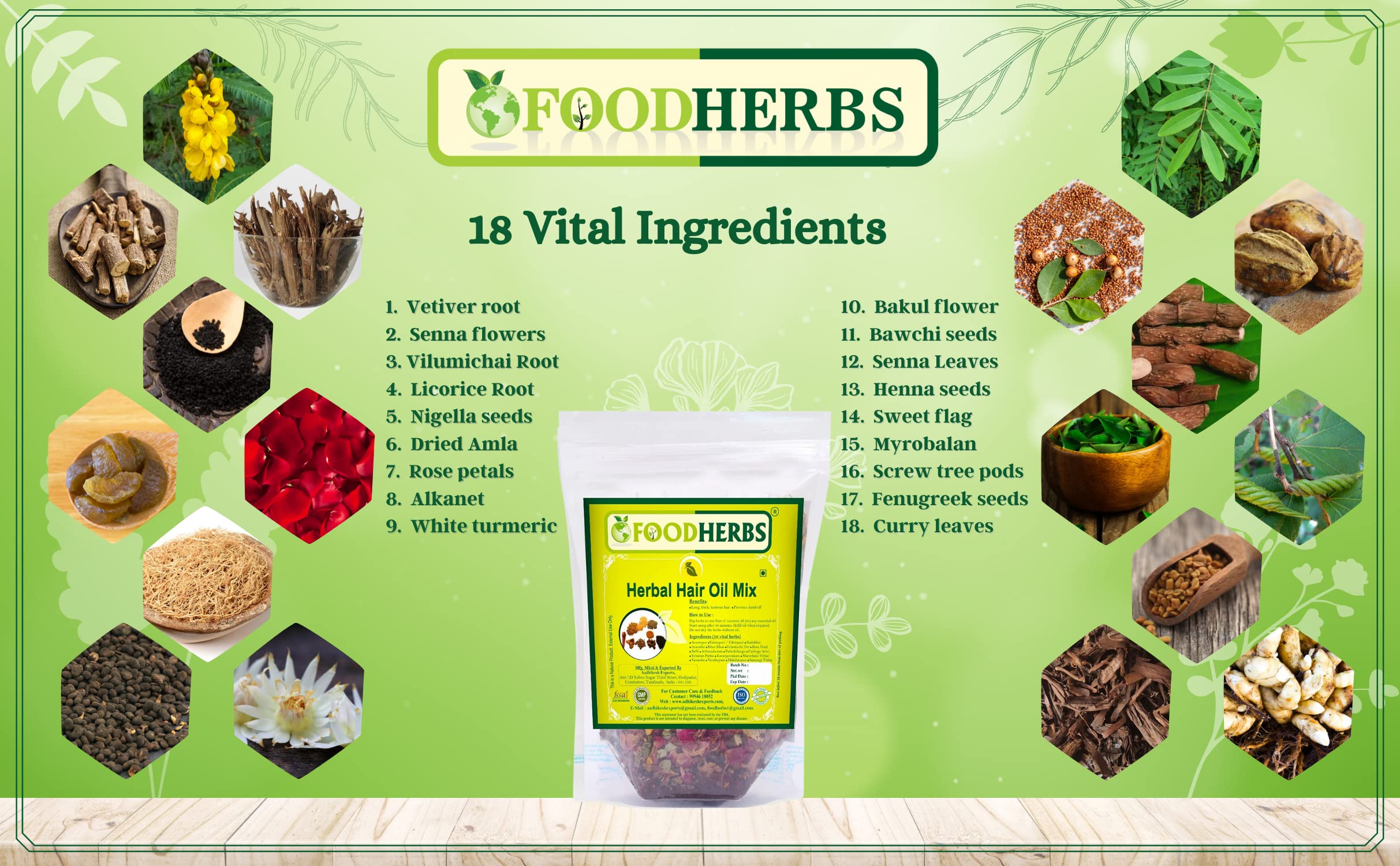 18 Herbal Hair Oil for Growth - Long, Thick & Lustrous Hair Treatment with Natural Herbs - DIY Hair Care Oil for Women & Men - Perfect for Daily Scalp Massage & Night Hair Treatment