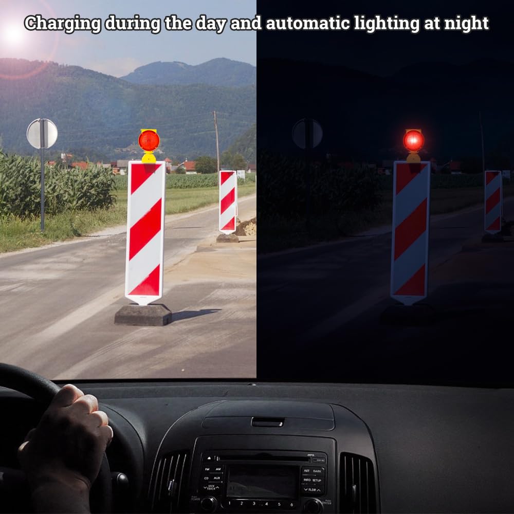 Solar Industrial Warning Lights - Wireless Waterproof Rechargeable Safety Barricade Lights with 2-Sided Amber LED Flashing for Road Construction & Vehicle Emergencies | High Visibility Traffic Signals for Work Zones & Emergency Scenes