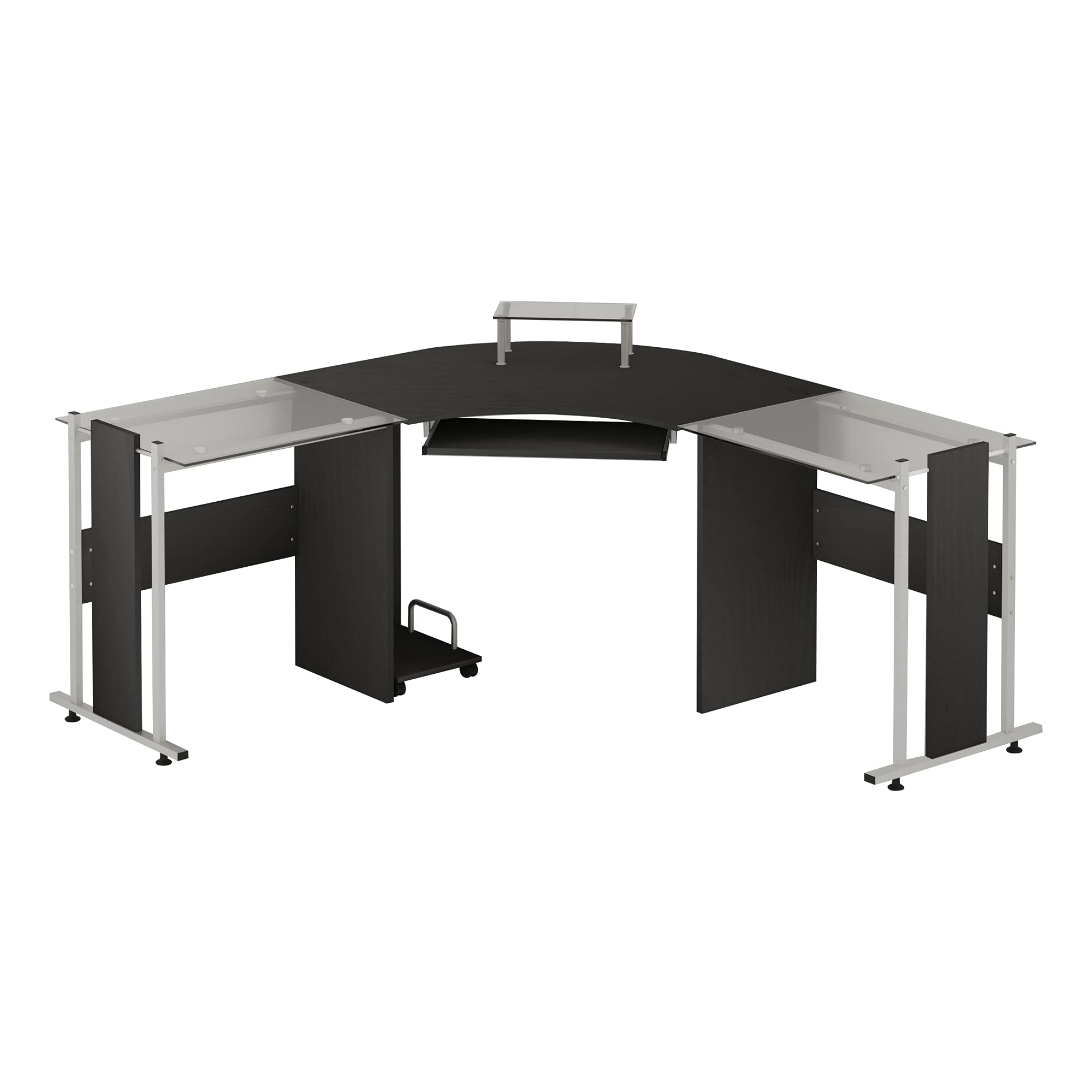 HOMCOM 69 Inch Black Modern L-Shaped Tempered Glass Office Computer Desk with Monitor Stand, CPU Holder, Keyboard Tray & Steel Frame - Perfect for Home Office, Gaming & Workspace Setup