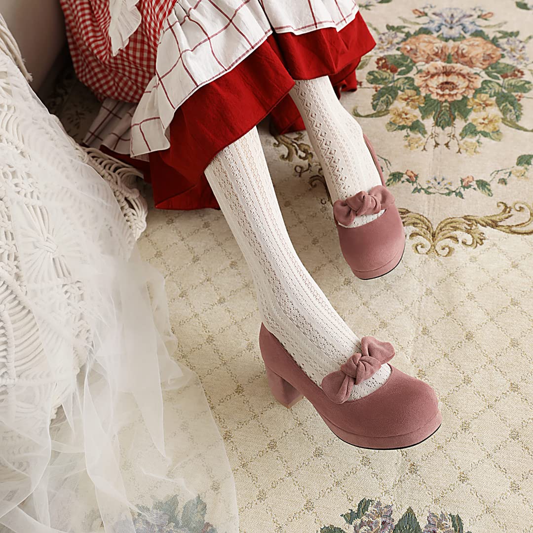 SO SIMPOK Women's Cute Kawaii Lolita Shoes - Suede Bow Mary Jane Pumps with Slip-on Platform for Casual Wear, Cosplay & Vintage Fashion Outfits