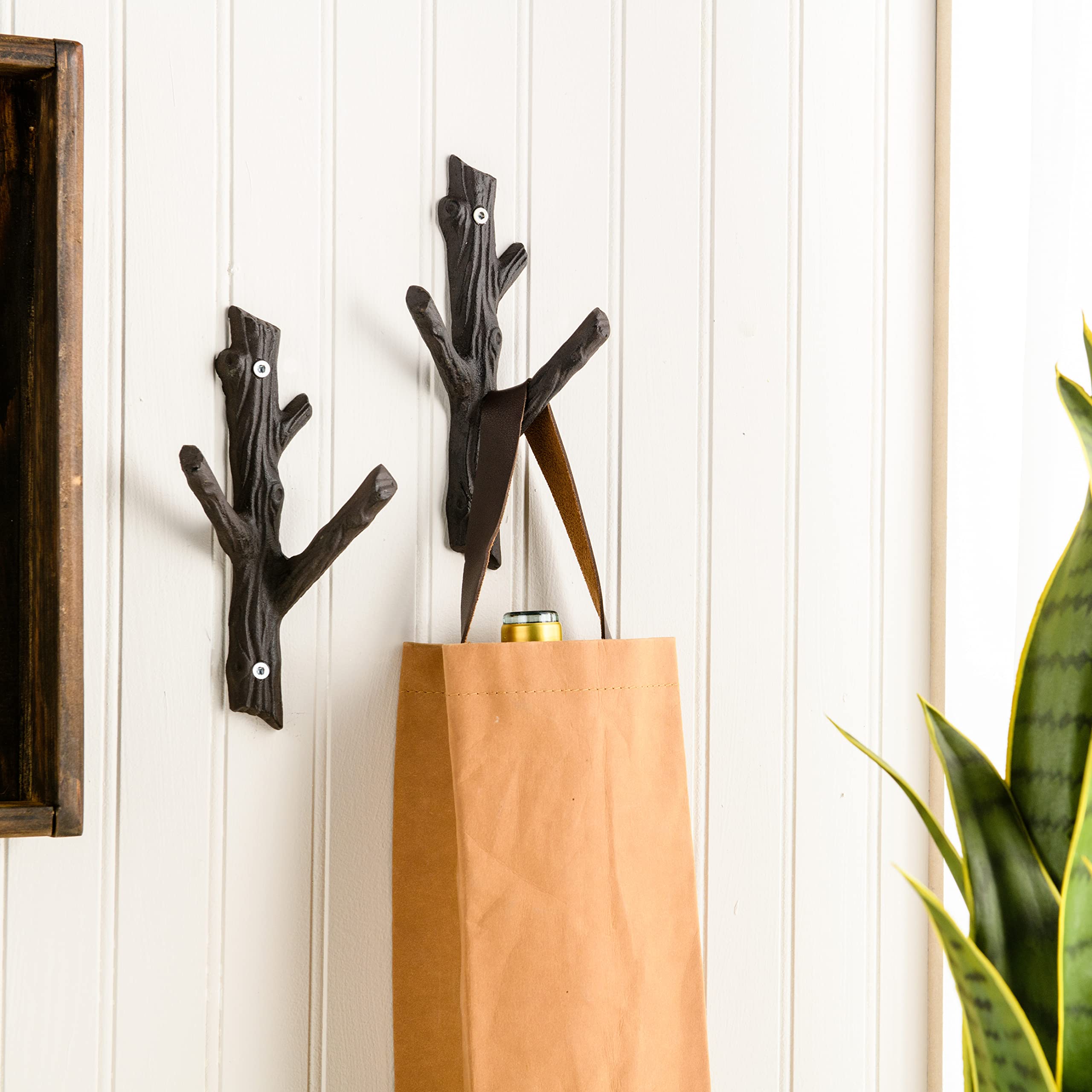 Giftcraft Set of 2 Tree Branch Wall Hooks - Heavy Duty Cast Iron Coat Rack for Towels, Jackets & Hats - Rustic Nature-Inspired Home Decor for Entryway, Bathroom & Bedroom Organization