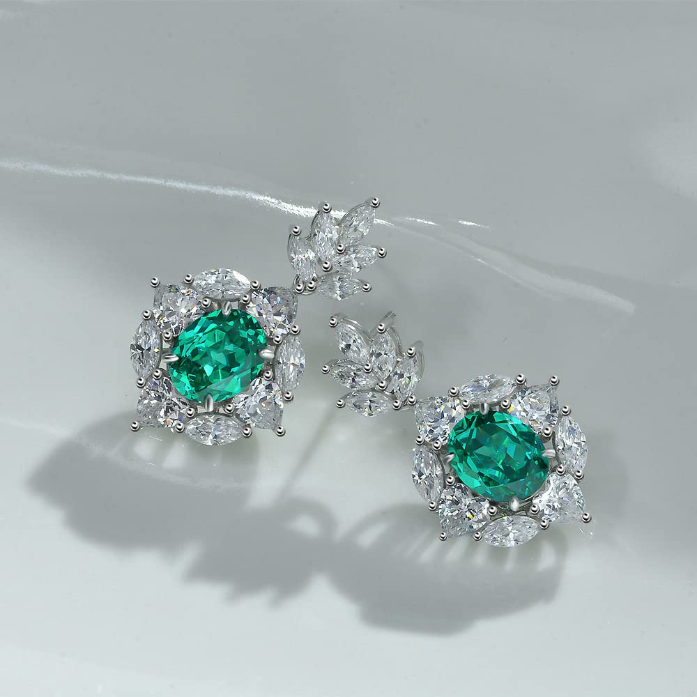 925 Sterling Silver 8cttw Simulated Emerald Pendant Necklace & 2cttw Dangle Earrings Set - Luxury Shine Jewelry for Women, Birthday Gifts for Wife, Girlfriend - Perfect for Anniversaries, Valentine's Day & Special Occasions