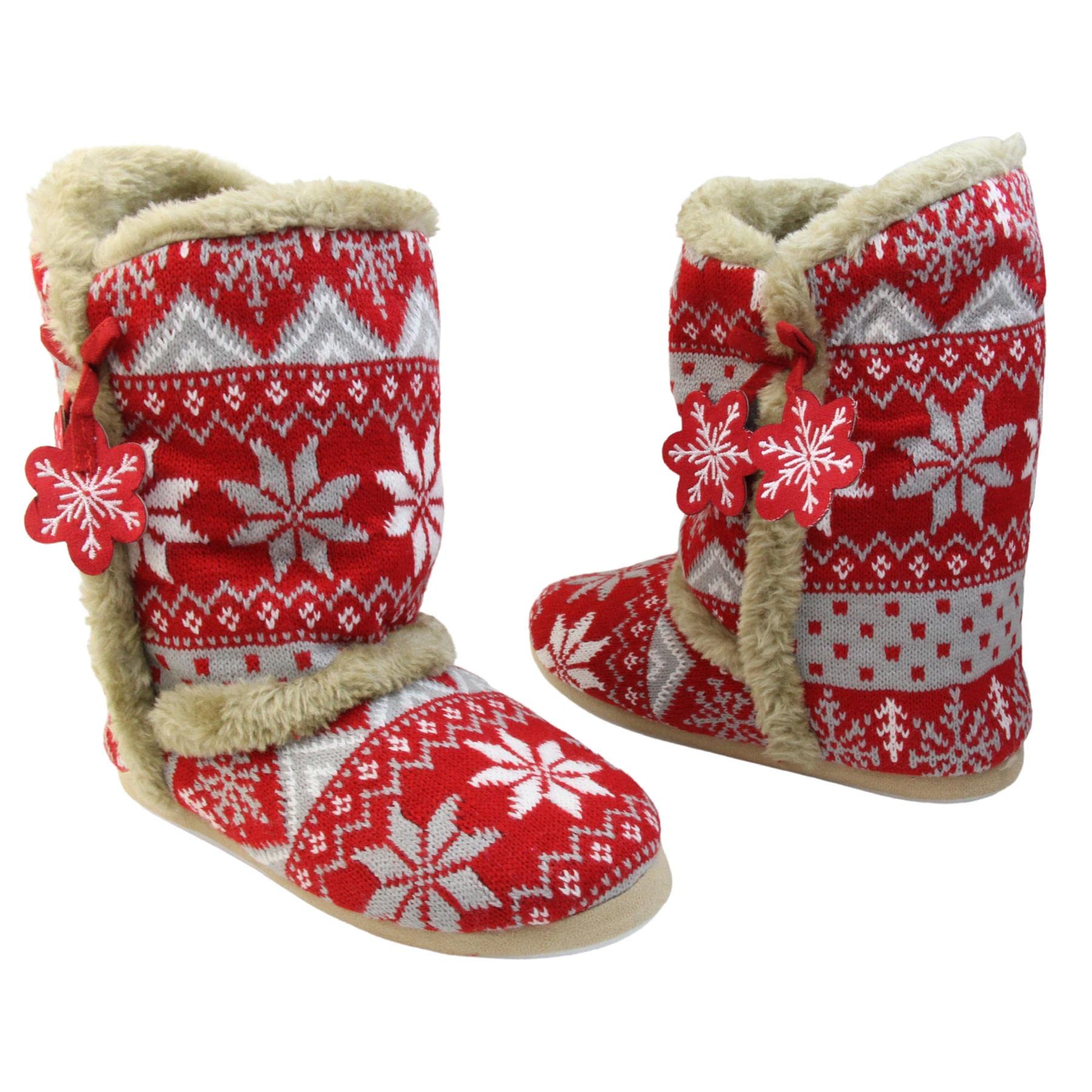 Dunlop Women's Nordic Faux Fur Memory Foam Slippers - Warm & Comfy House Shoes for Ladies, Girls - Perfect for Winter, Lounging at Home, and Scandinavian Style Comfort