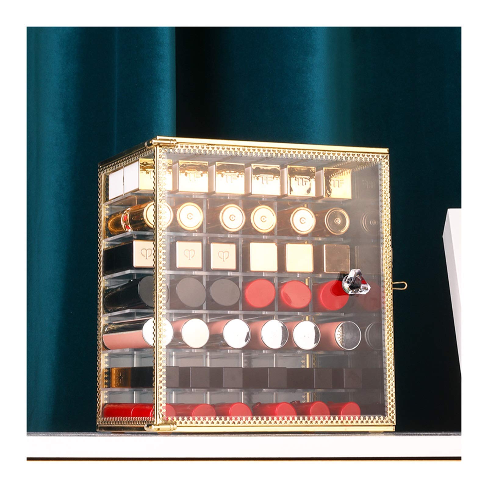 Viinice Transparent 42-Grid Lipstick Organizer with Lid - Jewelry & Cosmetic Display Stand for Lip Gloss, Makeup Storage - Perfect for Dresser, Countertop, Bathroom & Bedroom Organization