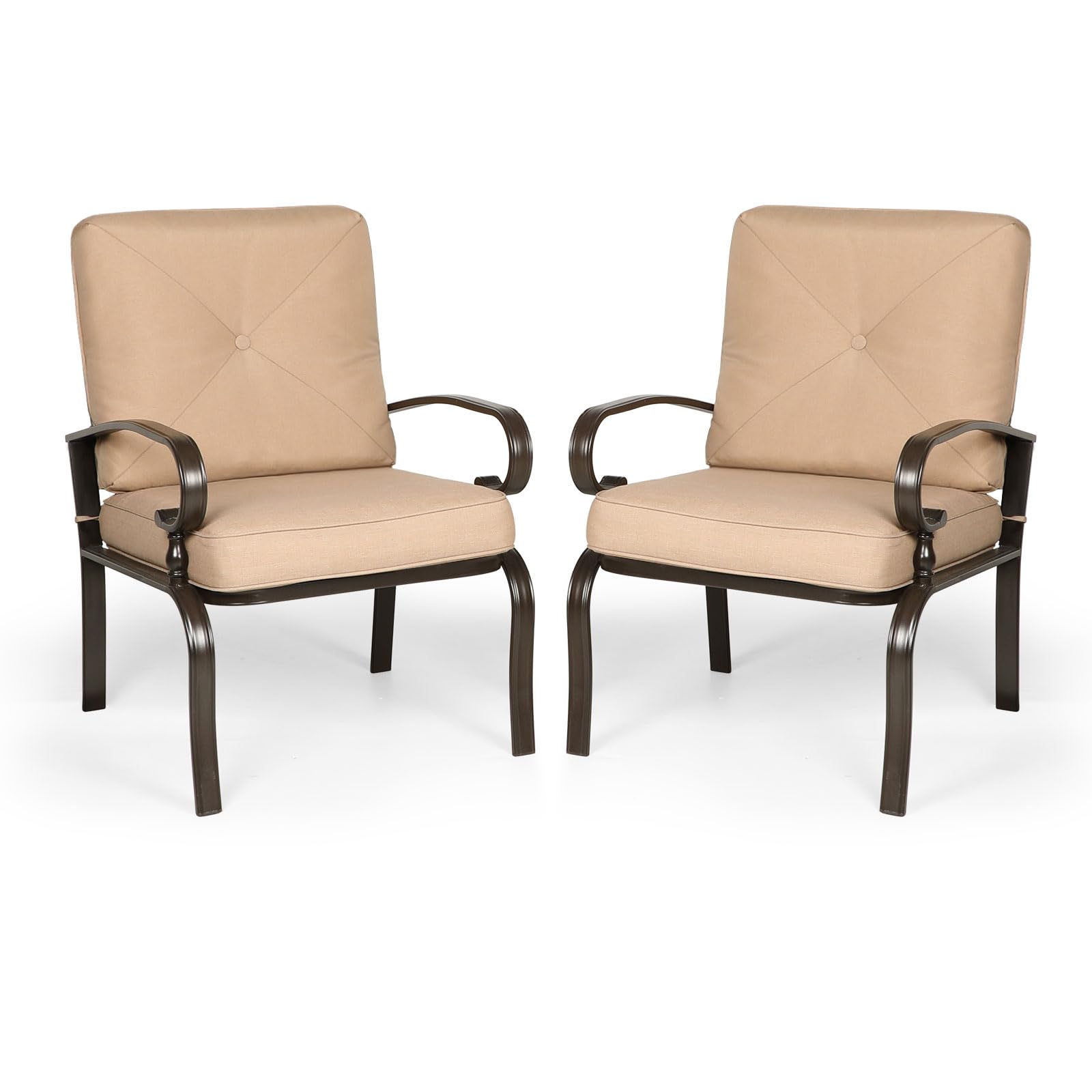 Incbruce 2-Pack Metal Outdoor Dining Chairs - Wrought Iron Patio Chairs with Steel Frame, All-Weather Garden Seating with Arms & Cushions (Brown) - Perfect for Restaurant, Backyard, Poolside & Outdoor Dining Areas