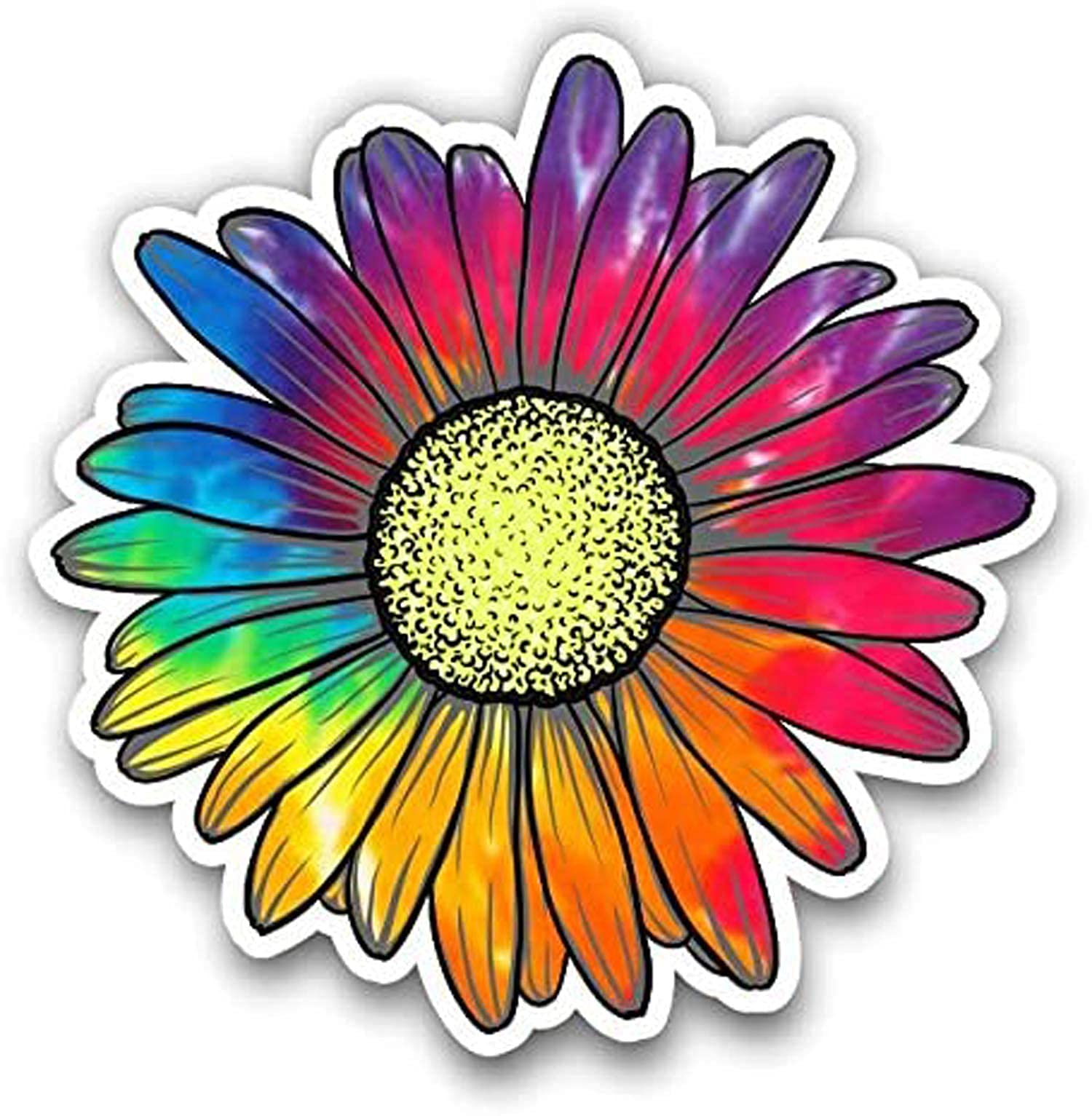 Vibrant Rainbow & Daisy Flower Vinyl Stickers - 2 Pack (3x3 Inches) for Laptop, Fridge, Luggage, Car, Water Bottle, Guitar & More - Perfect for Personalizing Tech, Travel Gear & Home Decor