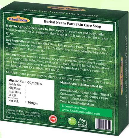 Khadi Veda Neem Patti Detoxifying Skin Care Bath Soap - 100gm Each (Pack of 2) | Natural Ayurvedic Cleanser for Acne, Oily & Sensitive Skin | Perfect for Daily Face & Body Wash Routine