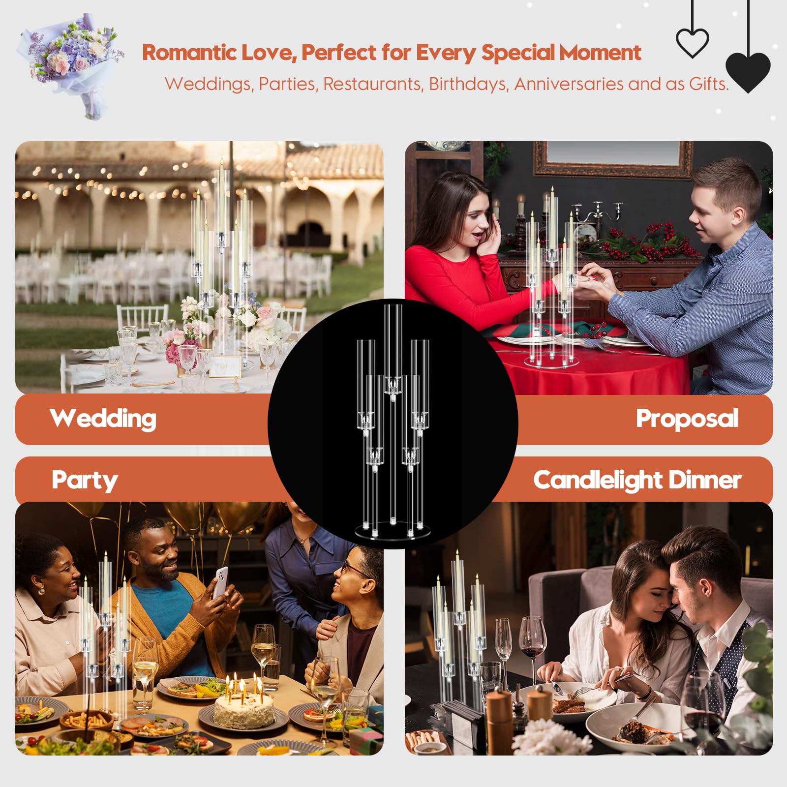 4-Piece 5-Arm Acrylic Candelabra Set - 27