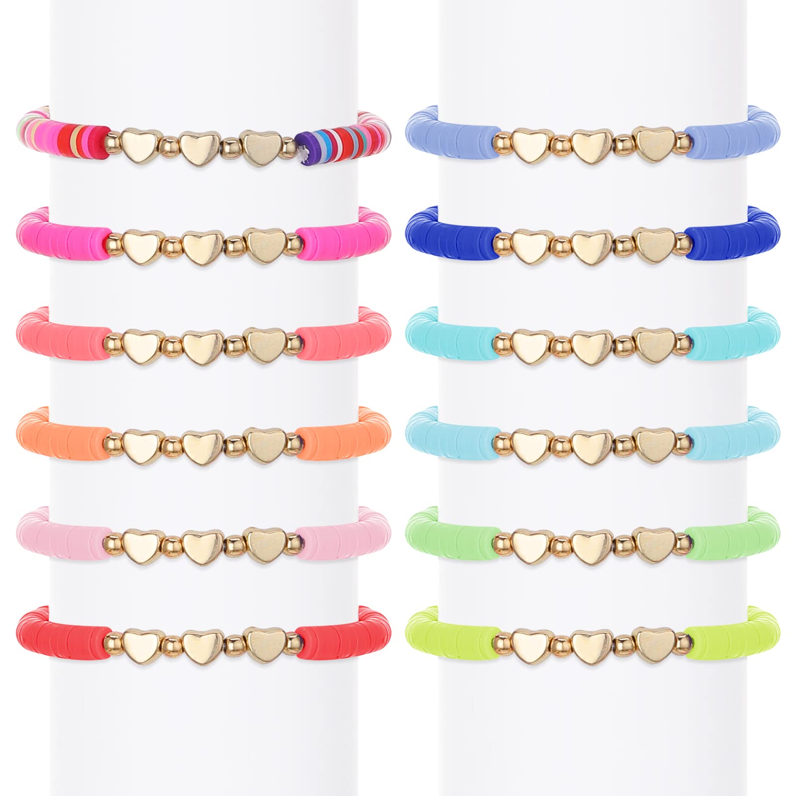12-Pack Thinp Friendship Bracelets for Kids & Adults - Adjustable Flat Beads with Letters, Hearts & Evil Eye Designs | Cute Inspirational Jewelry for Girls, Women & Men | Perfect for Parties, Gifts & Everyday Wear