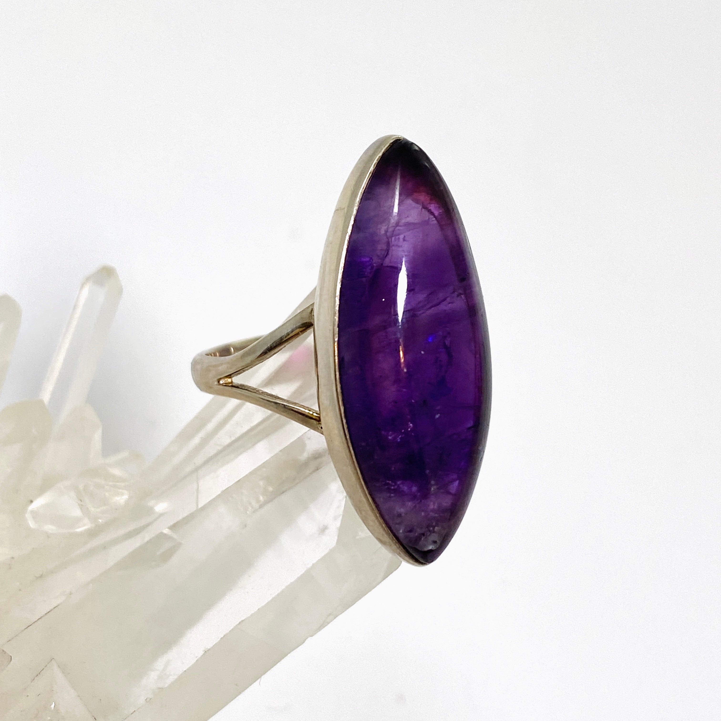 Amethyst Marquise Cabochon Ring Size 9 - Purple Gemstone Jewelry for Women | Perfect for Weddings, Parties & Everyday Wear KRGJ1337