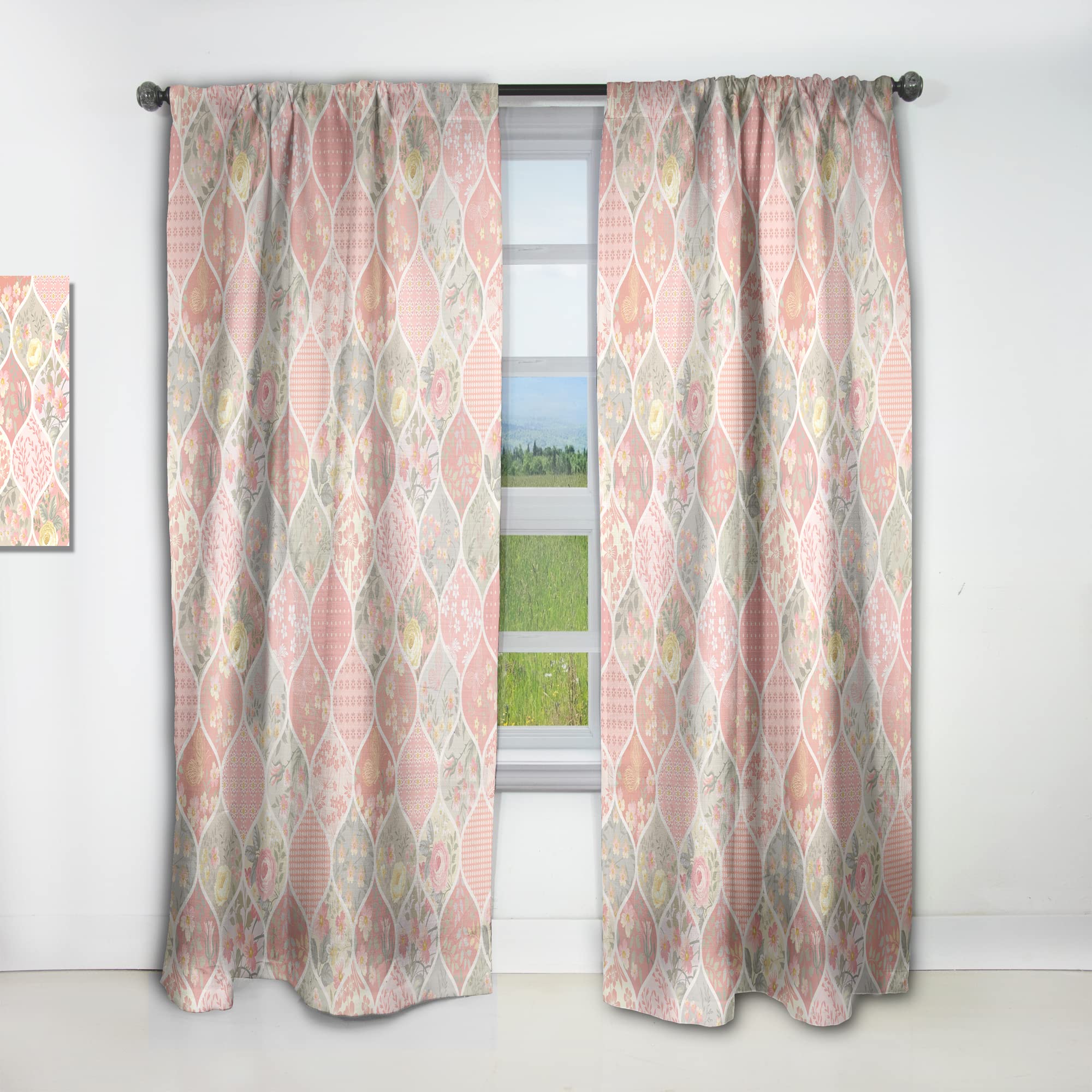 DesignQ Floral Patchwork Pattern Thermal Insulated Curtain Panel - 52x108 Inches for Bedroom & Living Room - Blackout Drapes for Privacy, Energy Efficiency & Stylish Home Decor