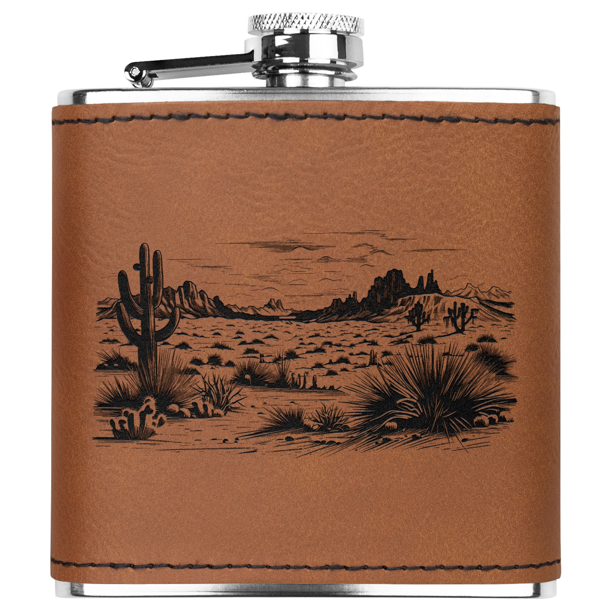 Premium Stainless Steel Cactus Desert Flask with Leather Wrap - Perfect for Outdoor Adventures, Camping & Hiking