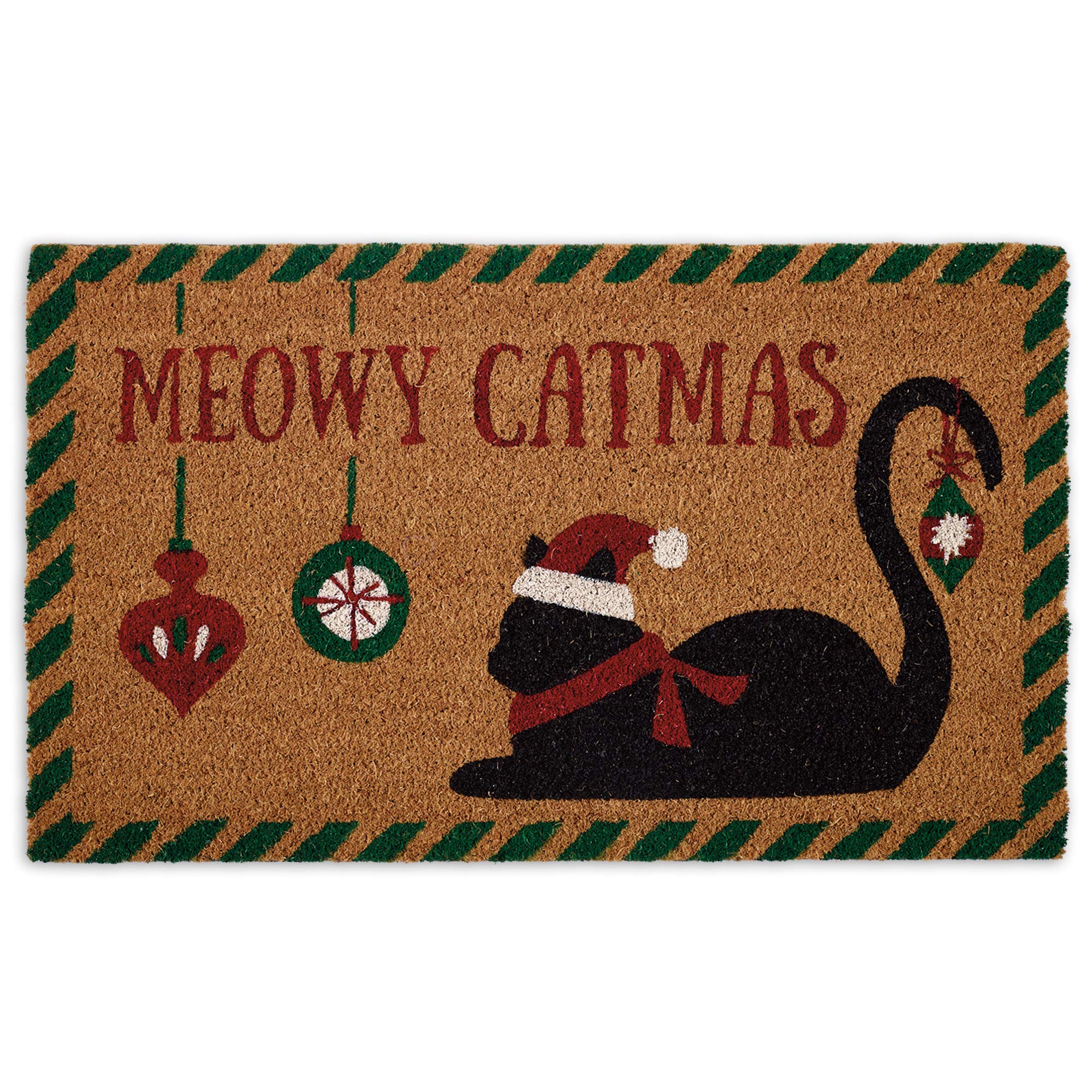 Meowy Catmas Coir Doormat - 17x29 Inch Christmas Cat & Dog Themed Outdoor Welcome Mat for Pet Lovers - Durable Natural Fiber Entryway Rug for Holiday Decor, Front Porch & Pet-Friendly Homes