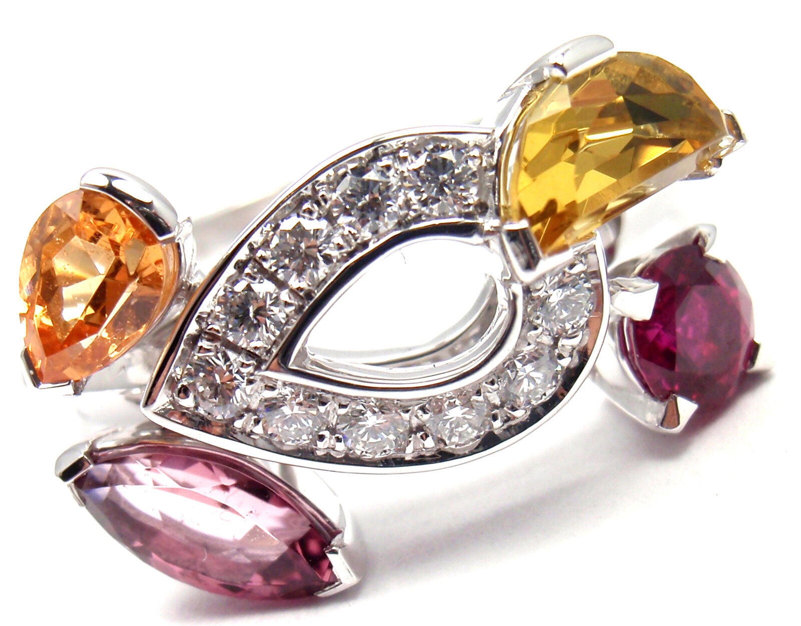 Authentic CARTIER Sorbet 18k White Gold Diamond Tourmaline Sapphire Ring - Size 50 (US 5.25) | Luxury Jewelry for Women, Perfect for Weddings, Anniversaries & Special Occasions