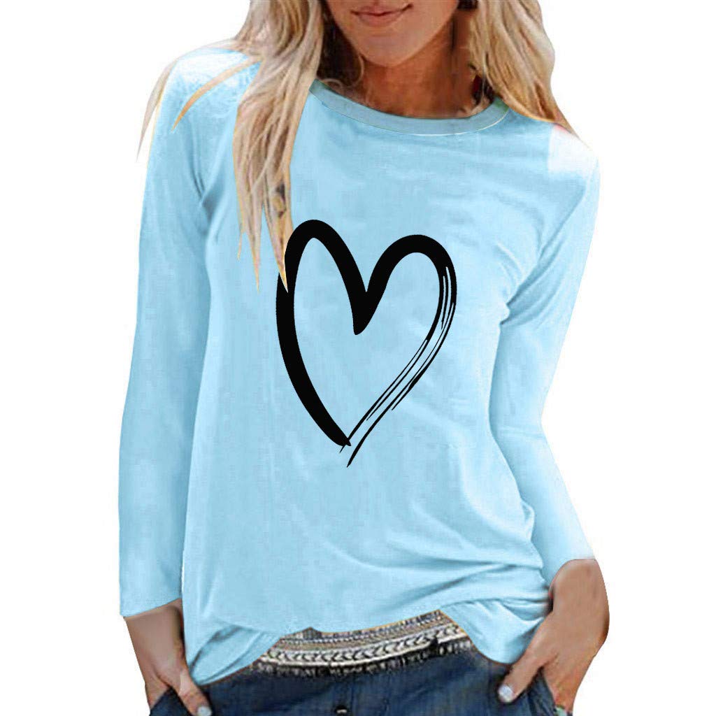 HUANKD Women's Long Sleeve Casual Printed Blouse - Loose Fit O-Neck T-Shirt Top for Everyday Wear, Work & Outfits