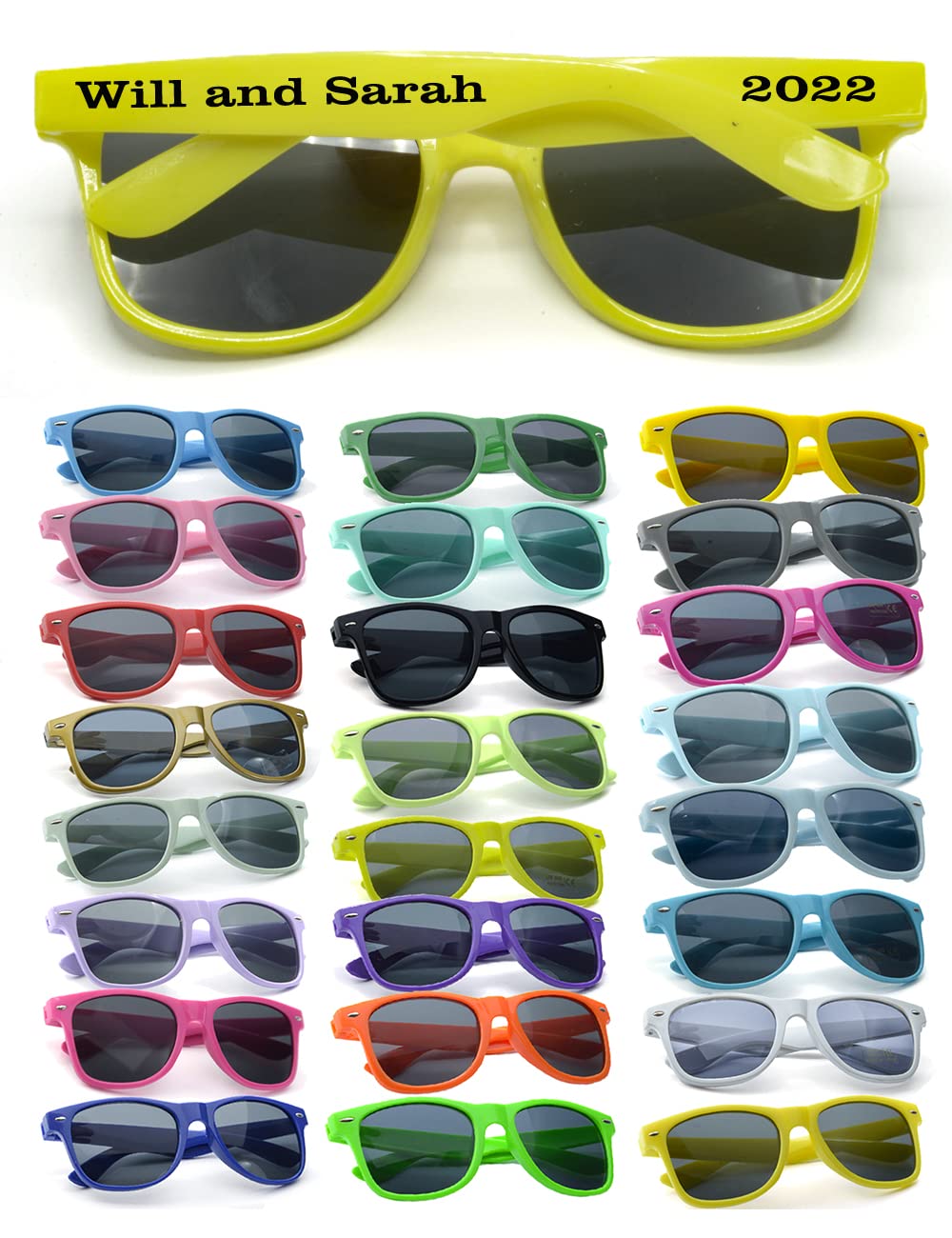 Custom Personalized Sunglasses Bulk - 120PC Velvet Yellow Party Favors for Weddings, Bachelor Parties, Birthdays, Graduations & Corporate Events - Unique Guest Gifts for Bridal, Groom & School Celebrations - Perfect for Outdoor Events, Beach Parties & Photo Booths