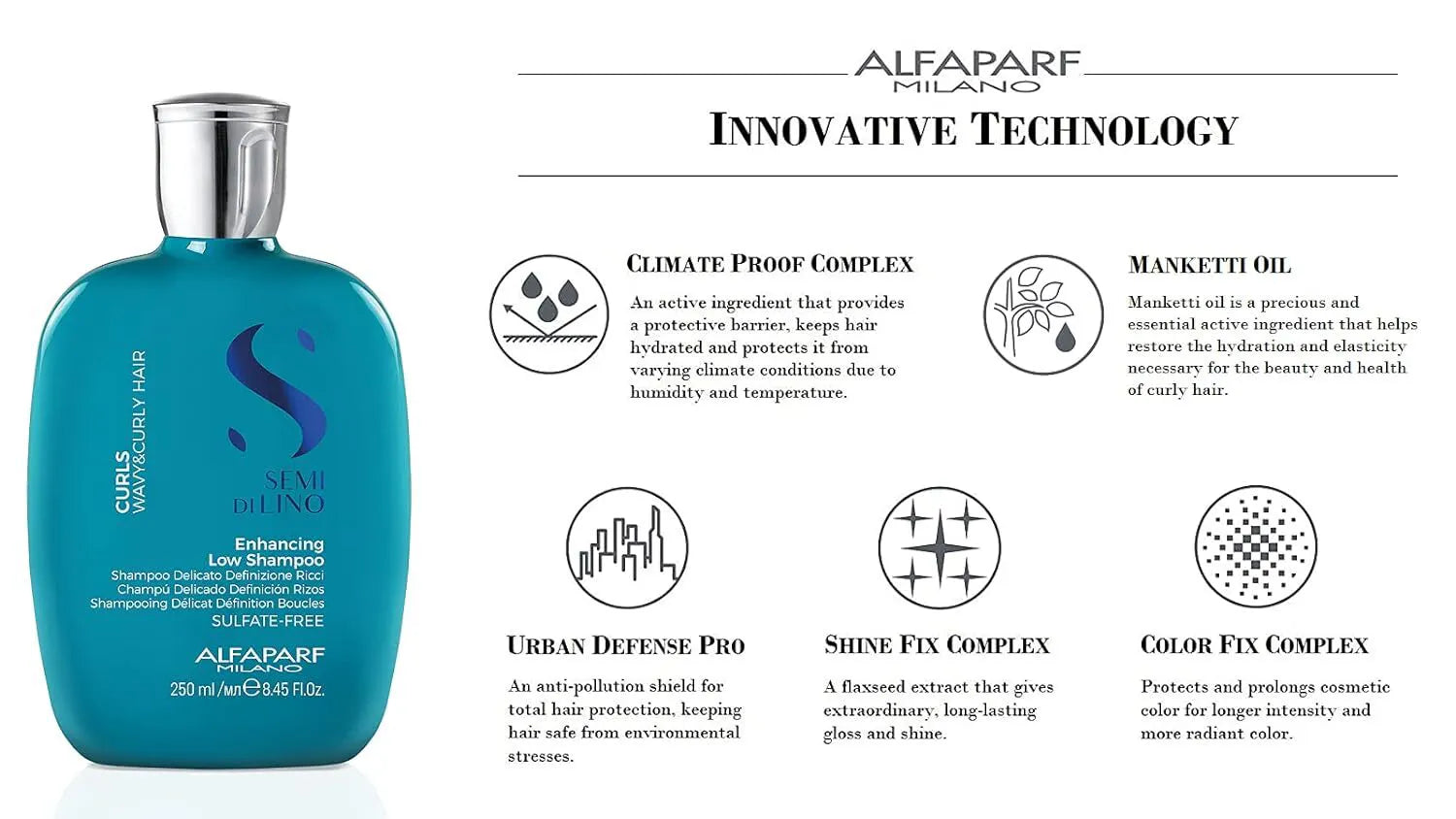 Alfaparf Milano Semi Di Lino Curls Enhancing Low Shampoo 250ml & Conditioner 200ml Duo Set for Curly Hair - Hydrating & Defining Natural Curls - Perfect for Daily Hair Care Routine