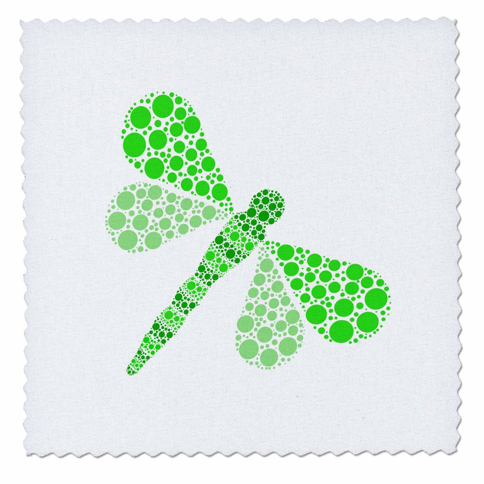 3D Rose Green Pointillism Dragonfly Quilt Square - 10x10 Inch Fabric Patch for DIY Quilting, Sewing & Home Decor | Perfect for Quilts, Pillows & Wall Art