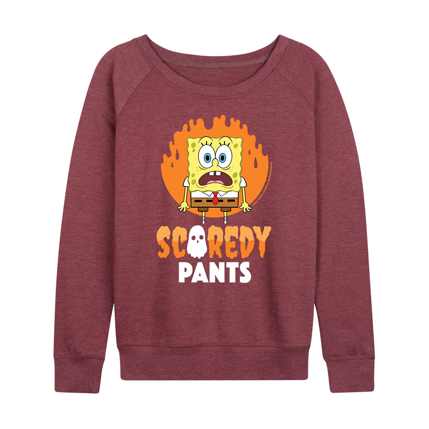SpongeBob SquarePants Scaredy Pants Women's Lightweight French Terry Pullover Hoodie | Cartoon Character Sweatshirt for Women | Perfect for Casual Wear, Lounge, and Nickelodeon Fans