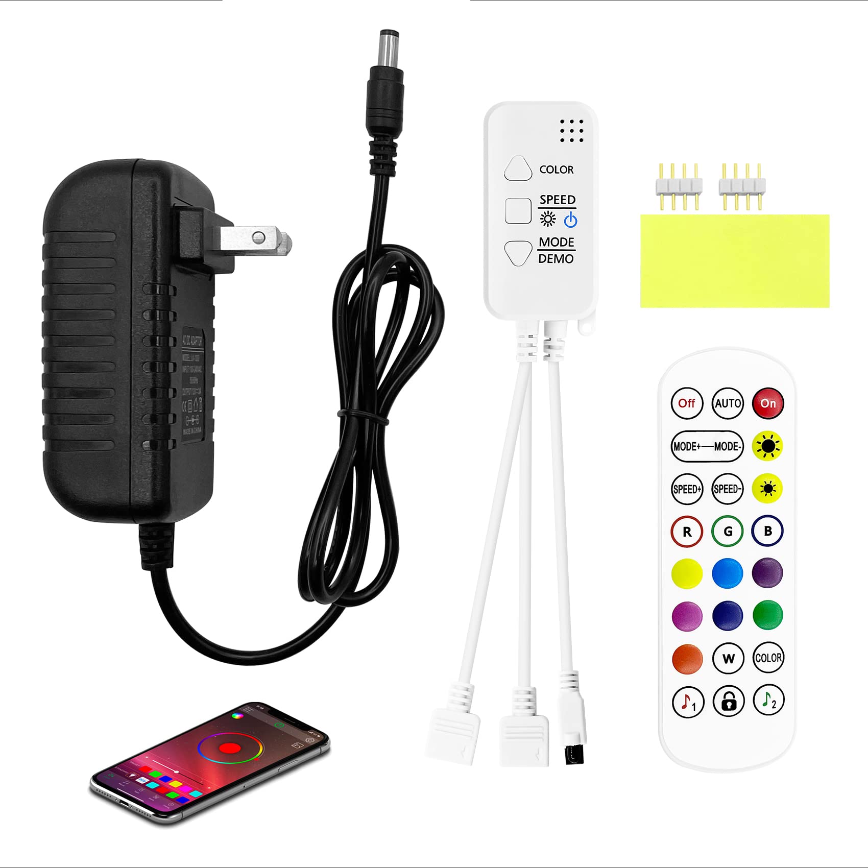 EISSLOLY 24-Key IR Remote Controller Kit with Music/Voice Control - Wireless RGB LED Strip Light Controller, 12V 3A Power Adapter for 2835/3528/5050 LED Tape Lighting - Perfect for Home Decoration, Bedroom Ambiance & DIY Projects