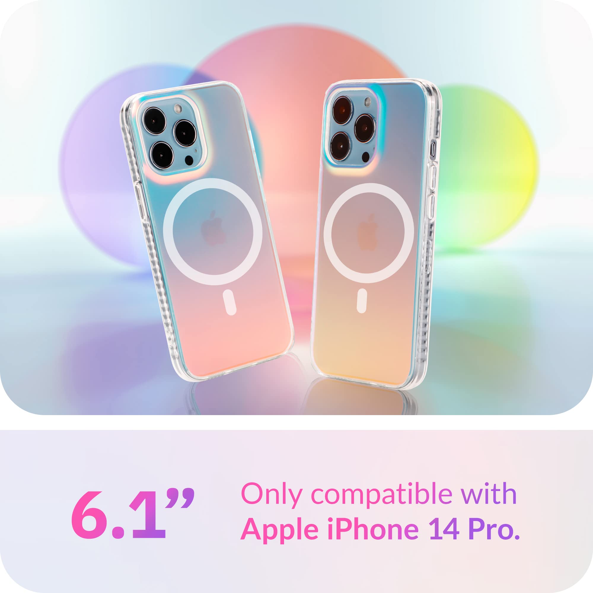 LONLI Hue iPhone 14 Pro Case - Fluorescent Iridescent Translucent Matte Phone Cover with MagSafe Compatibility - Includes 2X Tempered Glass Screen Protectors & 2X Camera Protectors - Perfect for Women & Girls - Stylish Protection for Everyday Use, Work & Travel