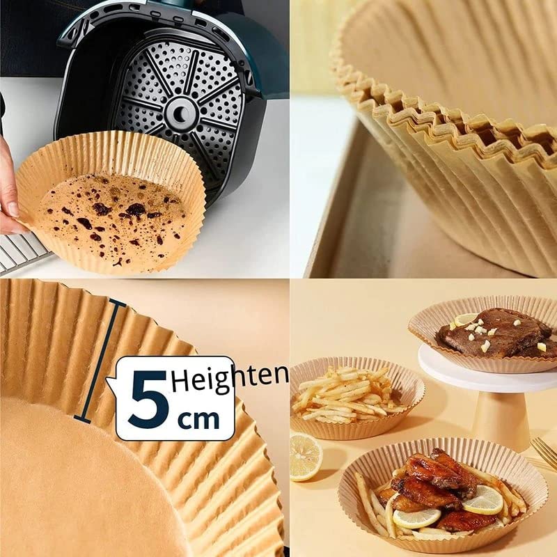 7.9'' Disposable Air Fryer Paper Liners - Round Microwave Safe Baking Sheets for Air Fryers (50 Pack) | Perfect for Easy Cleanup & Healthy Cooking