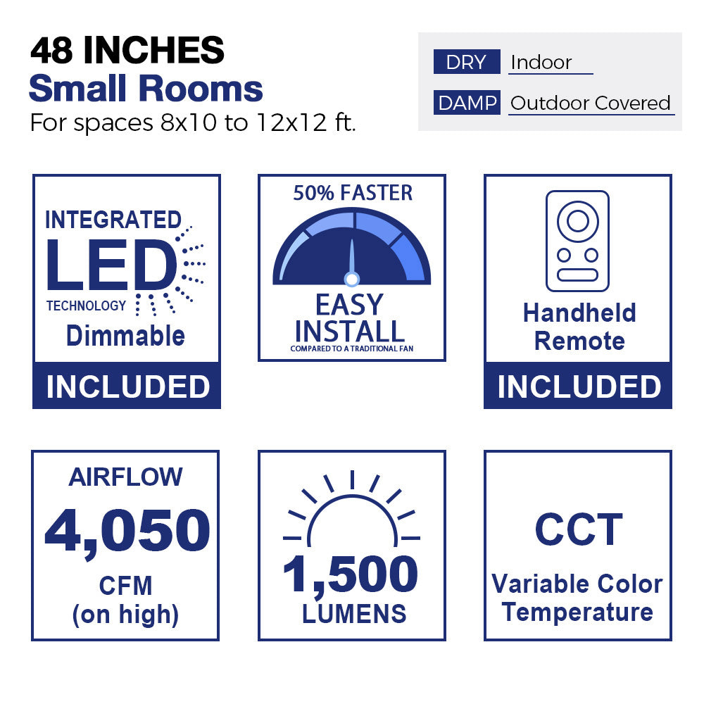 Kaze Low Profile Outdoor Smart Ceiling Fan with LED Light and Remote Control - 48 Inch, Dimmable, Weather Resistant for Patio, Deck, and Covered Porch