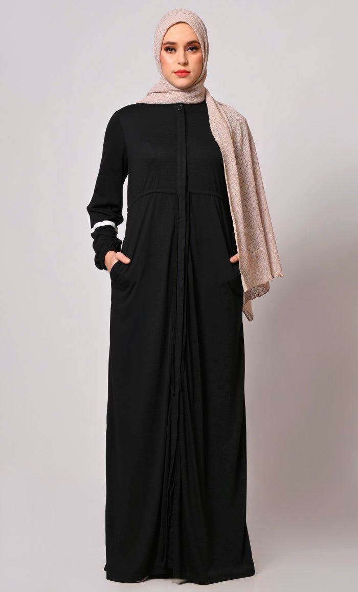 Stylish Black Abaya with Pockets - Modest Muslim Sportswear for Women | Perfect for Gym, Yoga & Everyday Wear