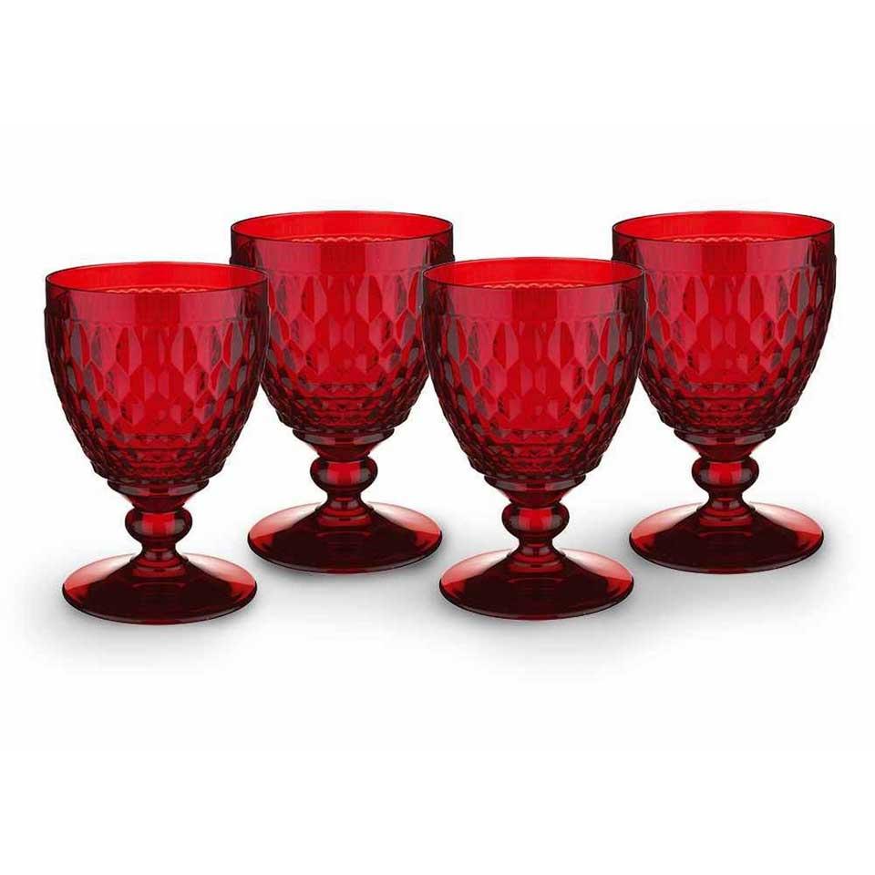 Boston Red Colored Goblet Set of 4 - Elegant Stemware for Wine Tasting, Dinner Parties & Home Decor