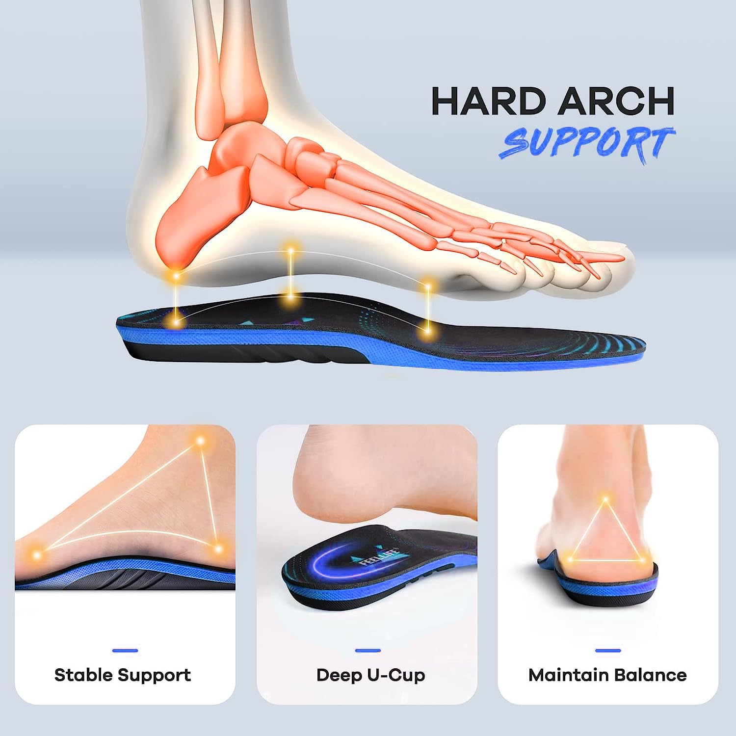 Plantar Fasciitis Relief Shoe Insoles - Arch Support Orthotic Inserts for Running & Athletic Shoes - Gel Cushion for Foot Pain Relief - Trim to Fit (Men 8-12/Women 9-13) - Perfect for Workouts, Walking & Daily Comfort