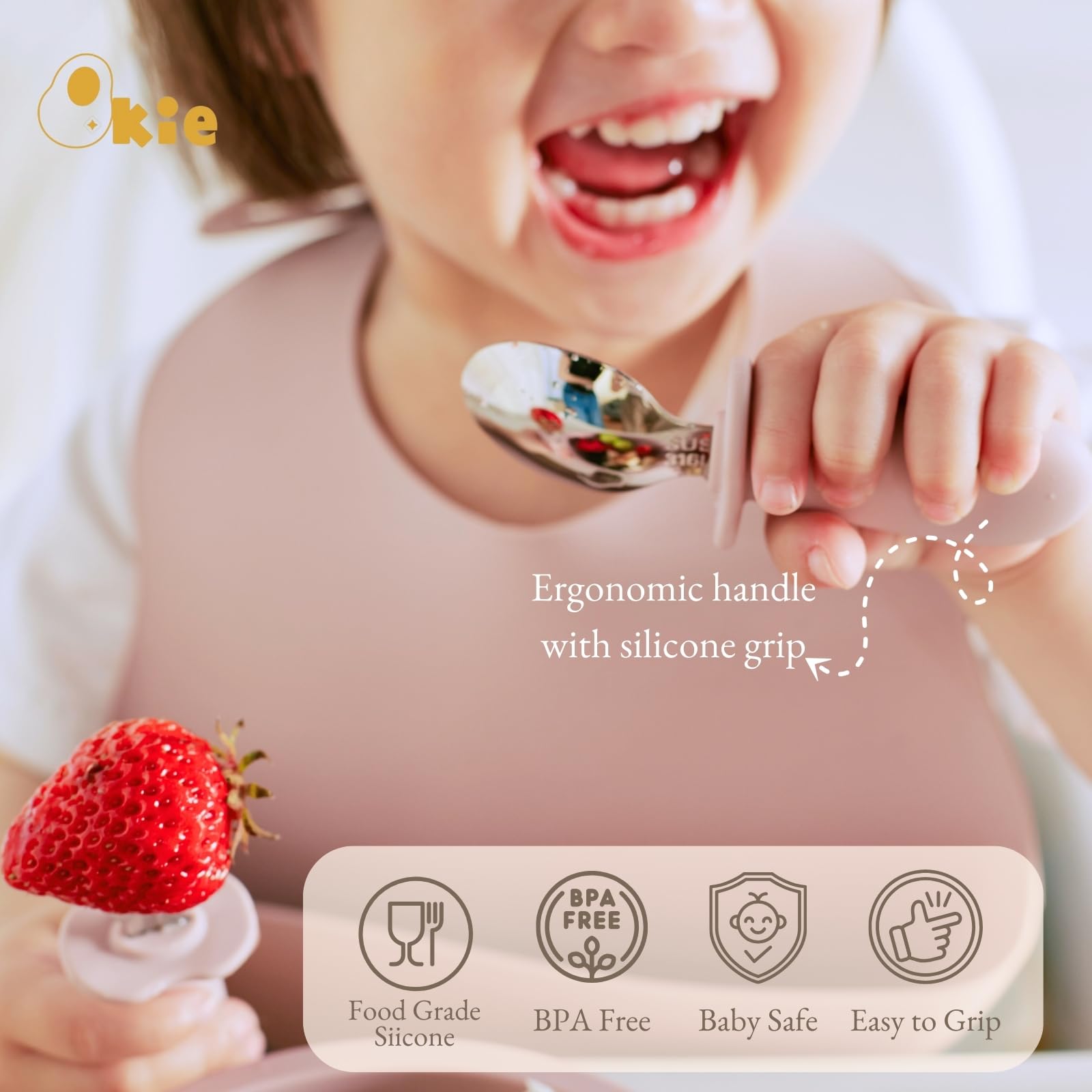 **Stainless Steel Toddler Utensil Set - BPA-Free Silicone Grip Forks & Spoons for Self-Feeding Babies 8+ Months | Perfect for First Meals, Daycare & Travel**