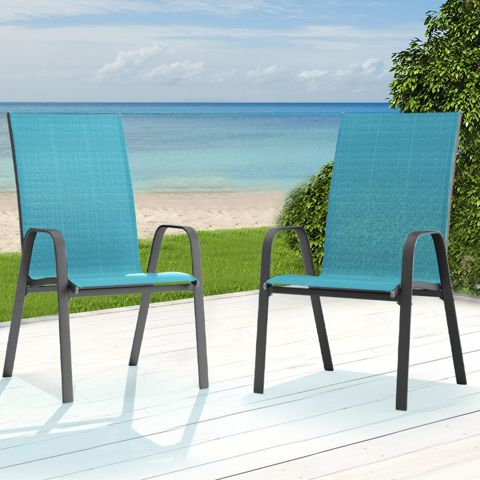 JEAREY 4-Piece Patio Dining Chairs Set - Outdoor Stackable All-Weather Furniture for Backyard, Garden, Poolside - Teal Blue - Perfect for Outdoor Entertaining & Relaxation