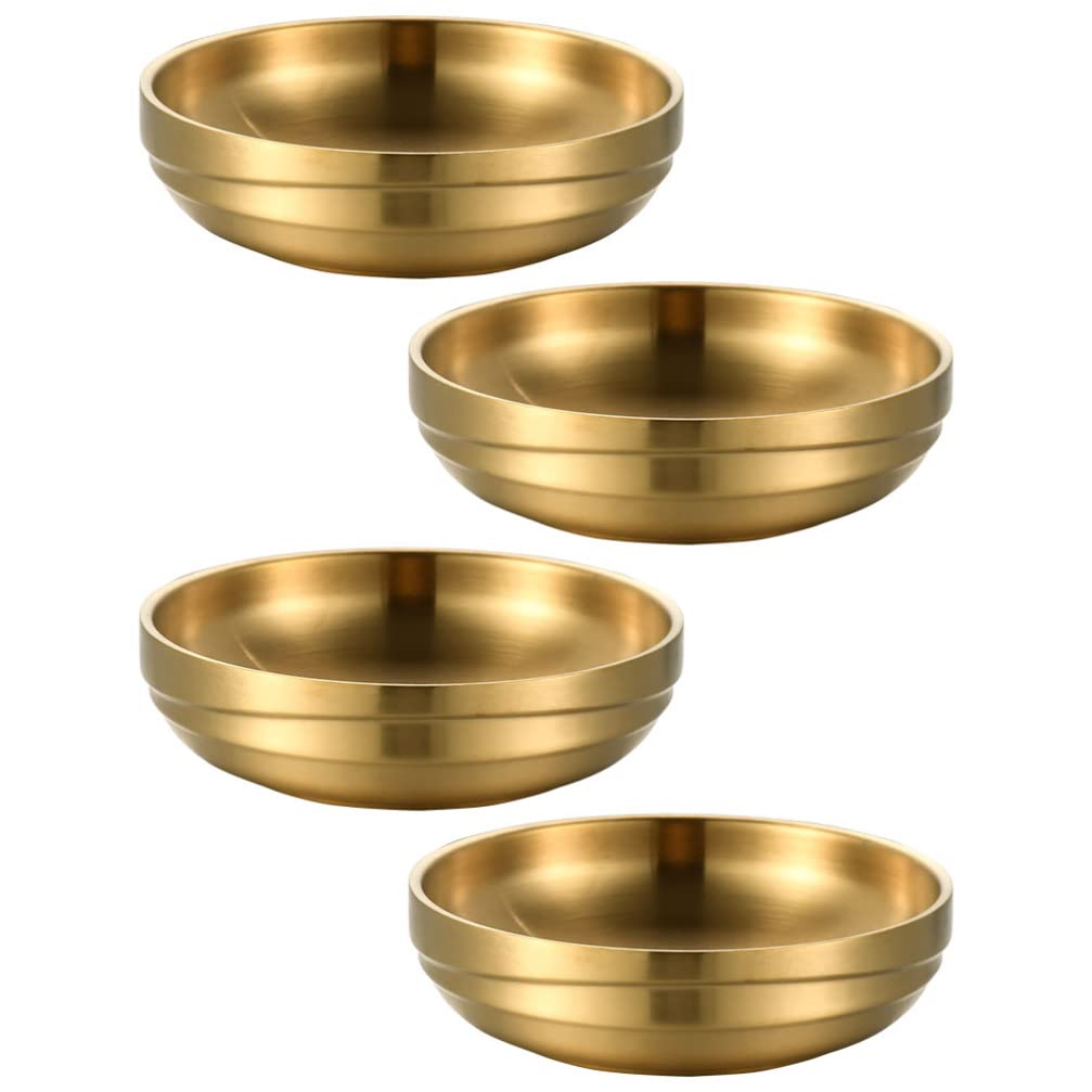 Hemoton 4-Piece Stainless Steel Mini Sauce Dishes - 9cm Round Individual Dipping Bowls for Sushi, Appetizers, Seasoning & Condiments - Perfect for Restaurants, Home Dining & Party Serving