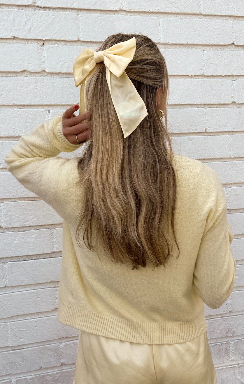 Elsa Bow Hair Accessory - Pale Yellow Luxe Satin Headband for Women & Girls | Perfect for Weddings, Parties & Special Occasions
