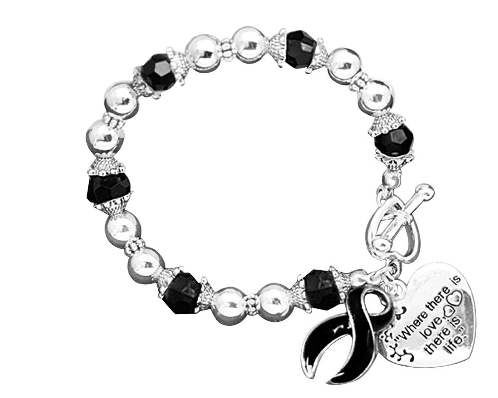 Melanoma Awareness Ribbon Charm Bracelet - Fundraising For A Cause - Where There is Love - Adjustable Wristband for Cancer Support & Charity Events (1 Piece)