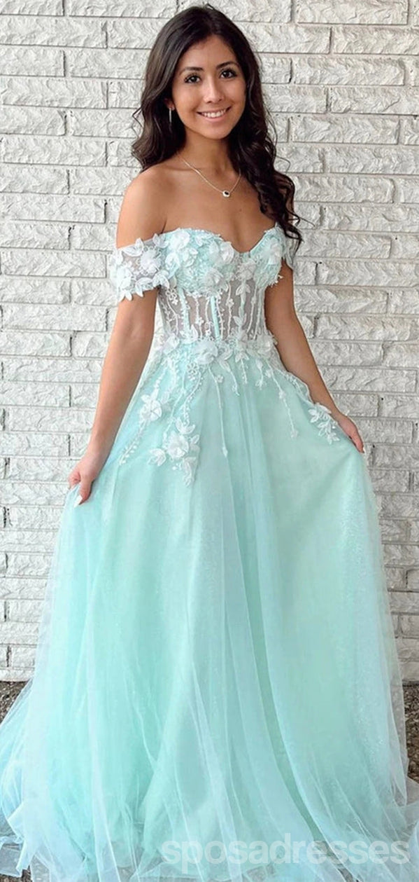 Elegant Green A-Line Off Shoulder Long Prom Dress for Evening Parties & Formal Events - Perfect for Homecoming, Prom Night & Special Occasions