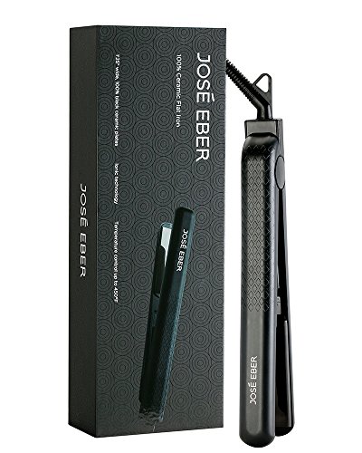 Jose Eber Professional Ceramic Flat Iron - Dual Voltage 110V-240V for Worldwide Use - Sleek Black Hair Straightener for Salon-Quality Styling at Home or Travel