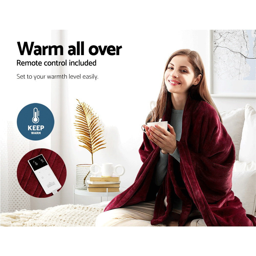 Electric Heated Throw Blanket - Ultra Soft & Cozy Burgundy Fleece - Perfect for Winter Nights, Sofa, Bed & Office Use