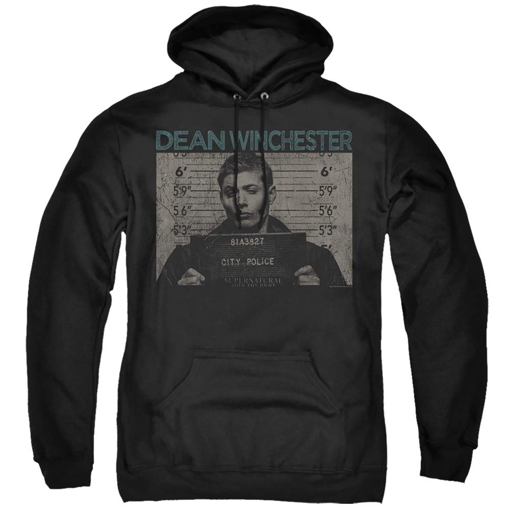 Supernatural Dean Winchester Mug Shot Black Hoodie - Men's TV Show Inspired Pullover for Fans & Cosplay