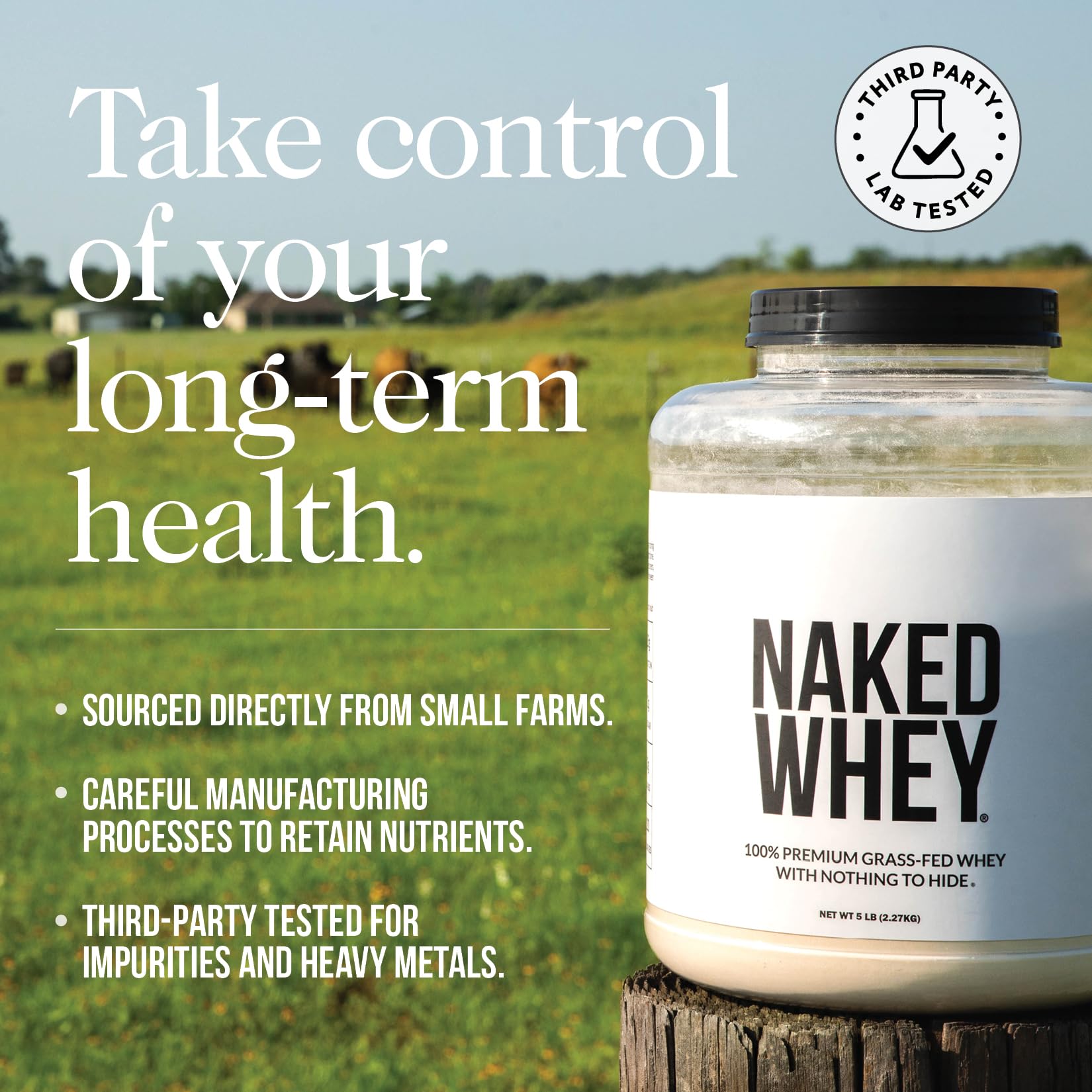 Naked Vanilla Whey Protein Powder - All Natural Grass Fed, Vanilla Flavor, Organic Coconut Sugar, 5Lb Bulk, GMO-Free, Soy Free, Gluten Free (61 Servings) - Perfect for Post-Workout Recovery & Healthy Smoothies