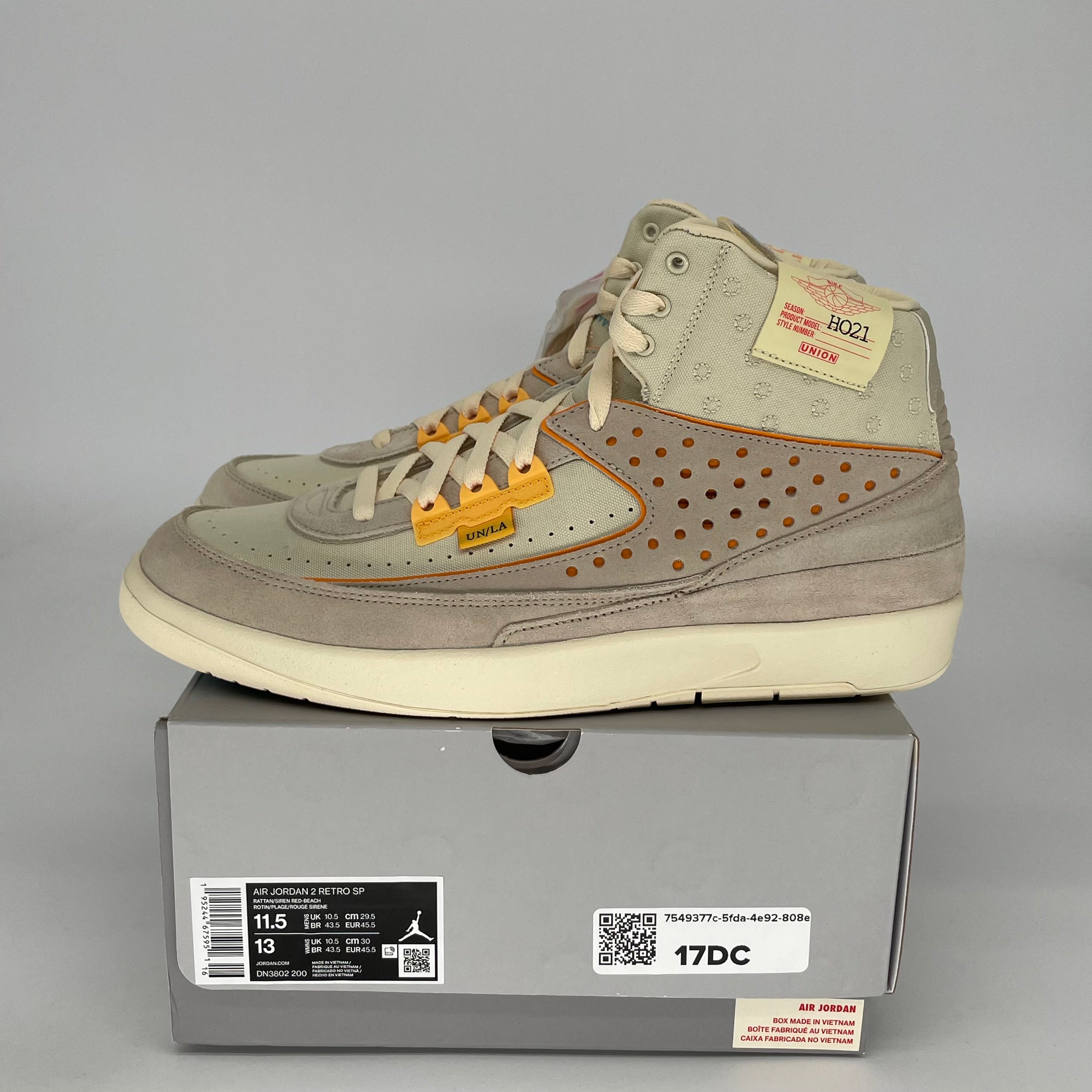 AIR JORDAN 2 UNION RATTAN Basketball Shoes Men's Size 11.5 DN3802-200 - Retro Sneakers for Streetwear & Casual Outfits