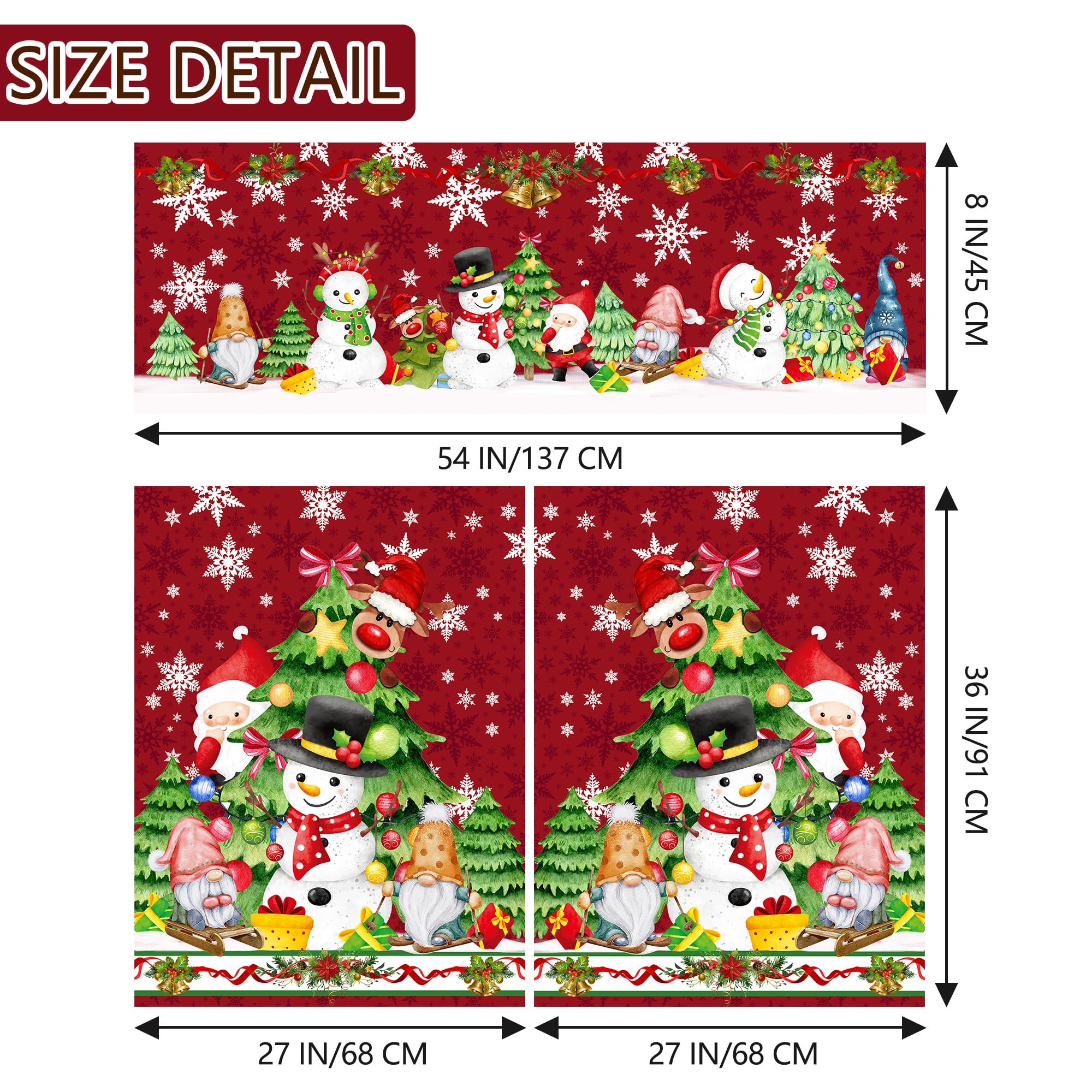 Christmas Kitchen Curtains Set of 3 - Festive Tree, Gnome & Snowflake Design with Valances, 36 Inch Short Window Curtains for Holiday Decor | Perfect for Winter Kitchen, Dining Room & Farmhouse Style Windows
