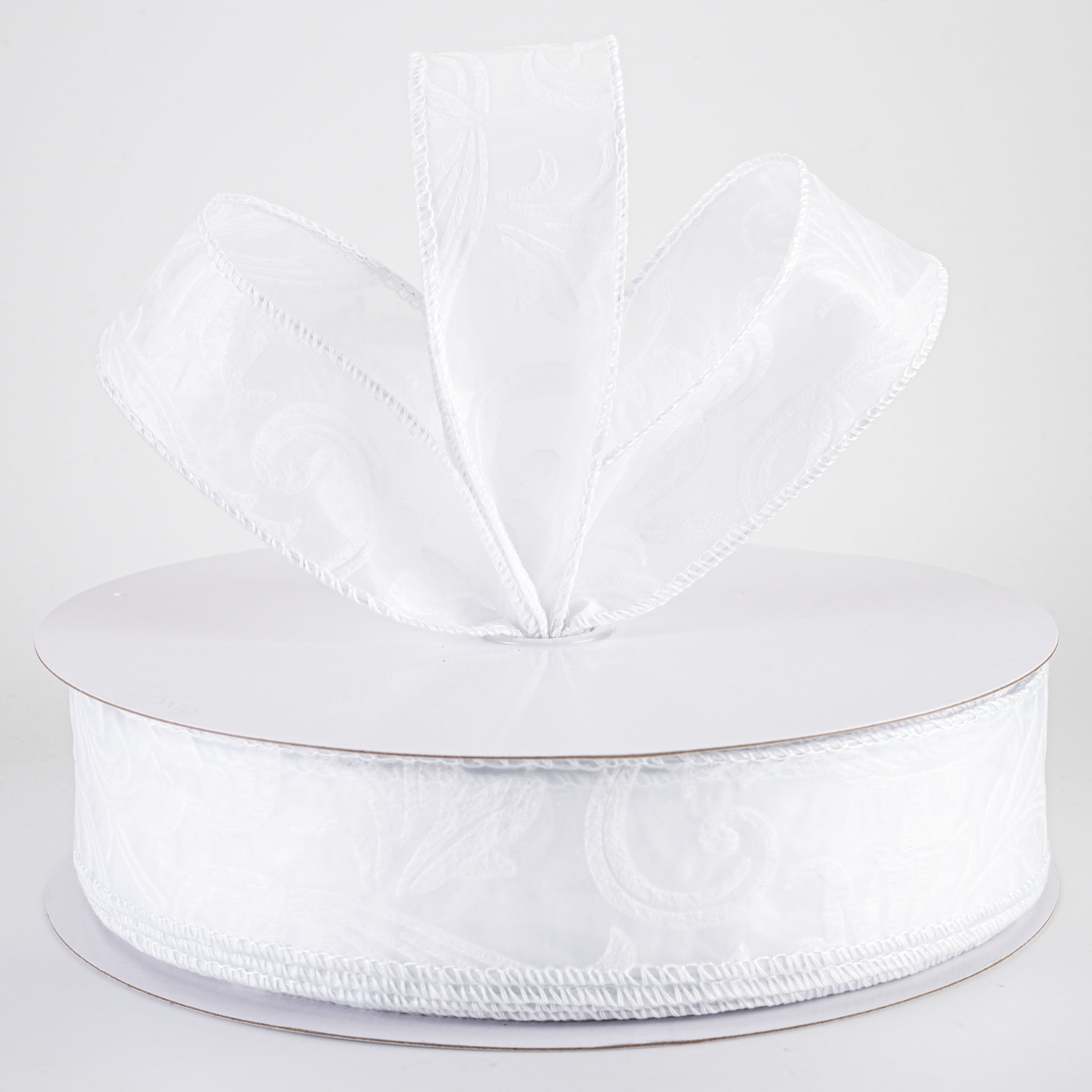 1.5 Inch Embossed Leaf Filigree Breeze Ribbon - White Craft Ribbon (50 Yards) for Gift Wrapping, Wedding Decorations, DIY Scrapbooking & Hair Accessories