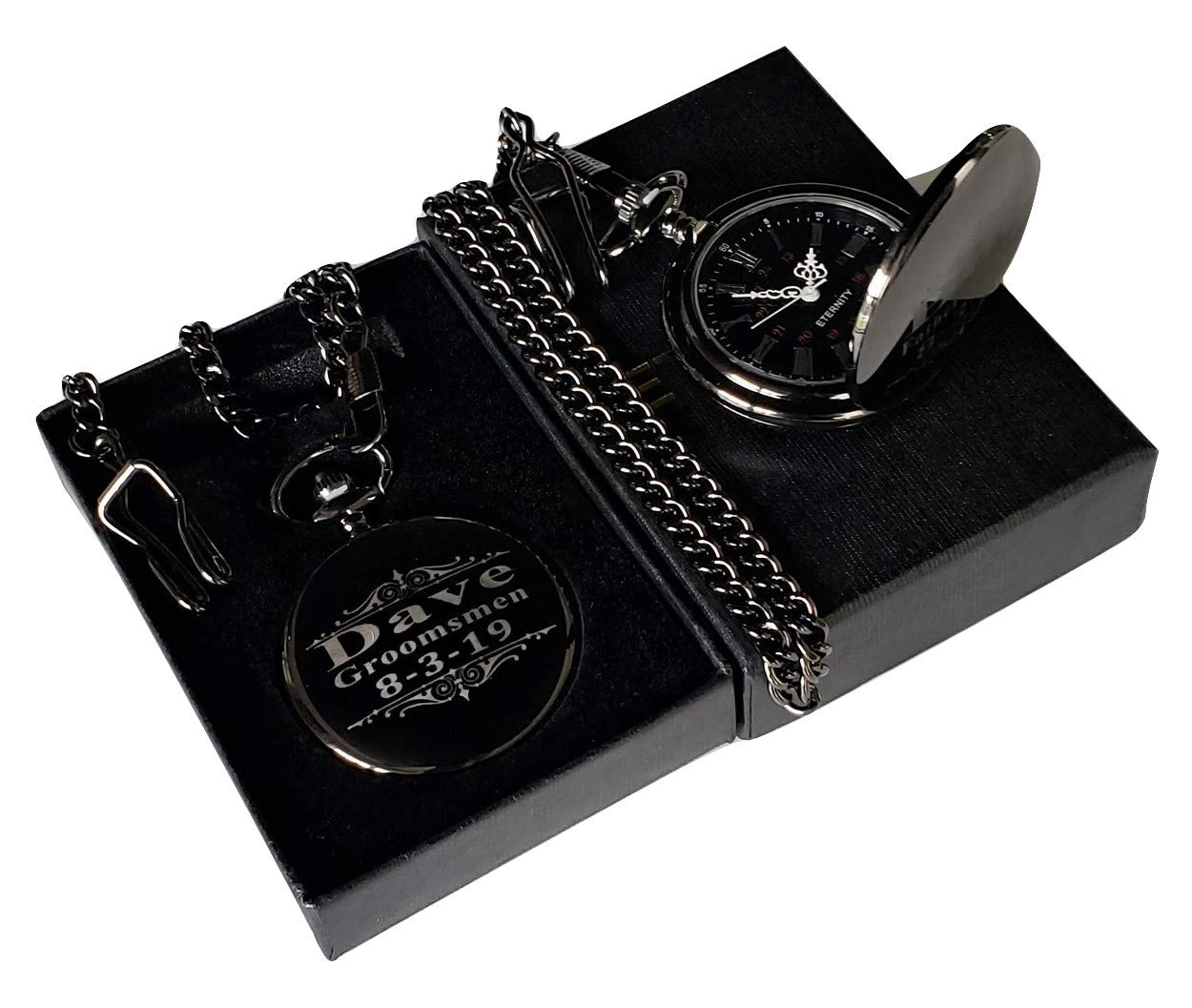 8 Personalized Engraved Pocket Watches for Men - Custom Groomsmen Wedding Gift Set with Chain & Gift Box - Perfect for Anniversaries, Graduations & Special Occasions
