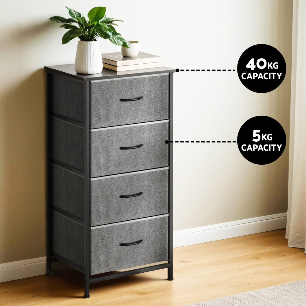 4-Drawer Chest Dresser Organizer - Tallboy Storage Cabinet in Grey for Bedroom, Living Room & Office