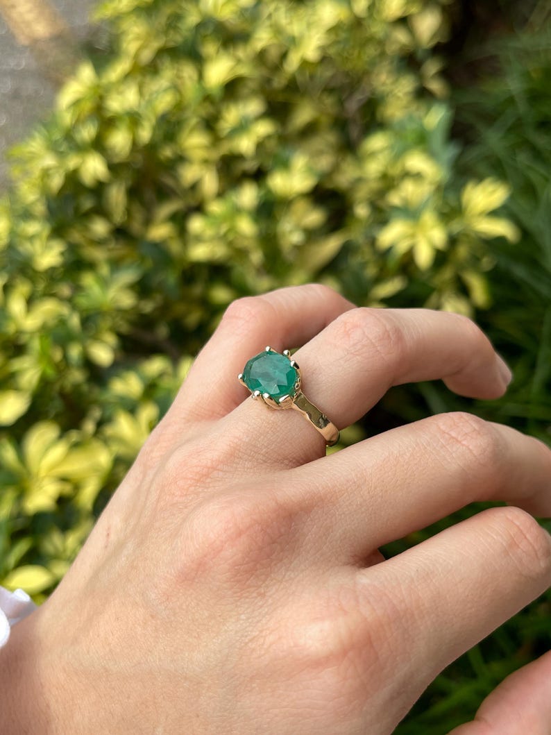 4.04ct 14K Gold Dark Green Oval Cut Organic Nugget Solitaire Ring for Women - Elegant Vintage Jewelry for Engagement, Wedding & Special Occasions