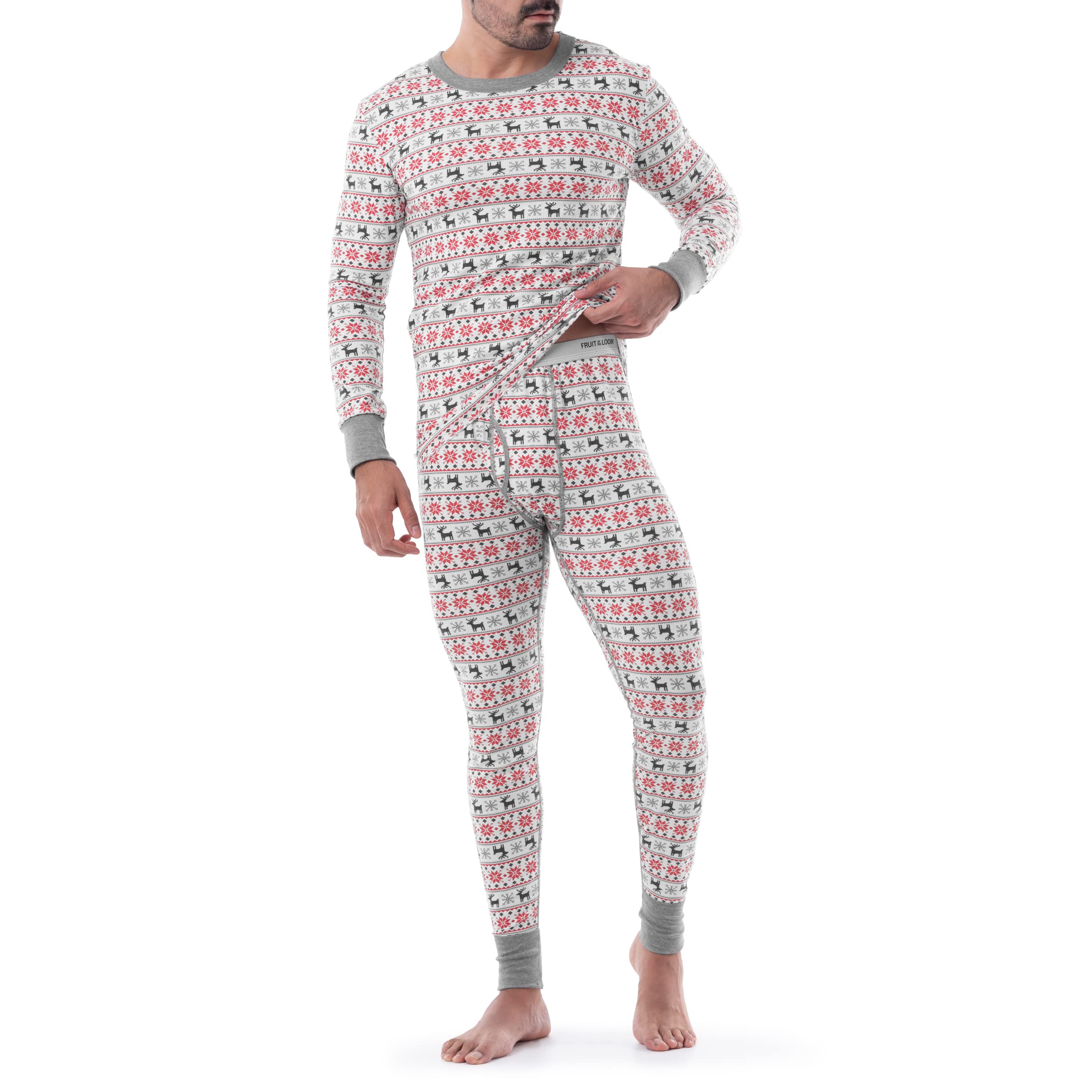Fruit of the Loom Men's Eco-Friendly Recycled Waffle Thermal Underwear Set - Long Sleeve Top & Pants for Cold Weather, Camping, and Winter Sports